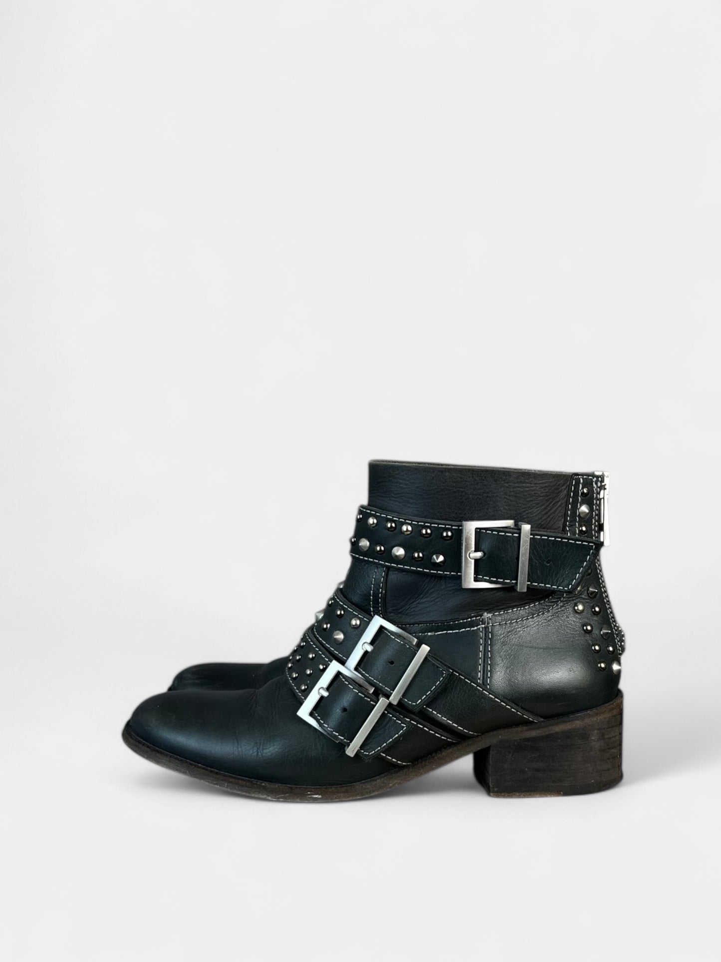 Zadig & Voltaire Black Buckled Leather Ankle Boots, 36