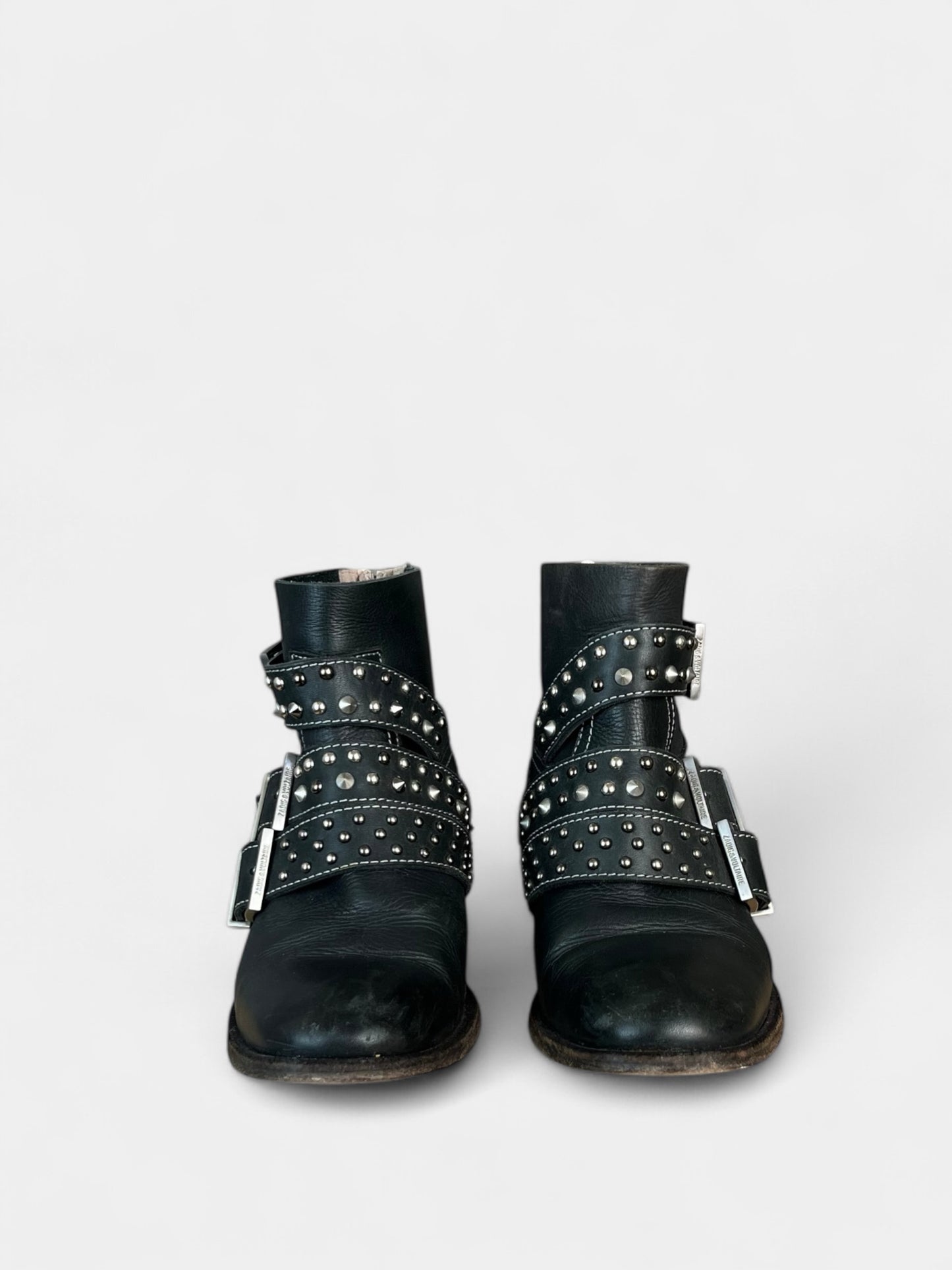 Zadig & Voltaire Black Buckled Leather Ankle Boots, 36