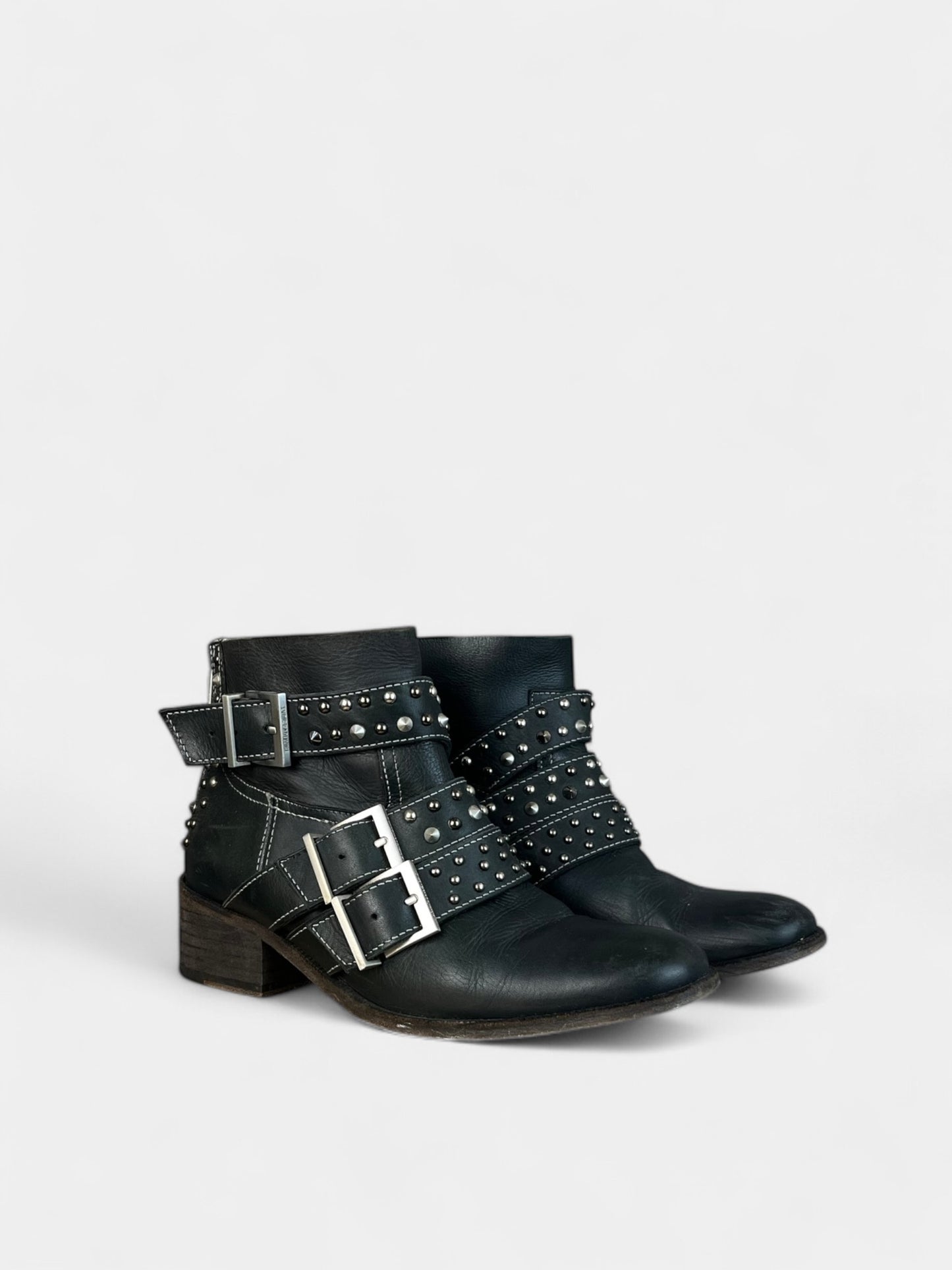 Zadig & Voltaire Black Buckled Leather Ankle Boots, 36