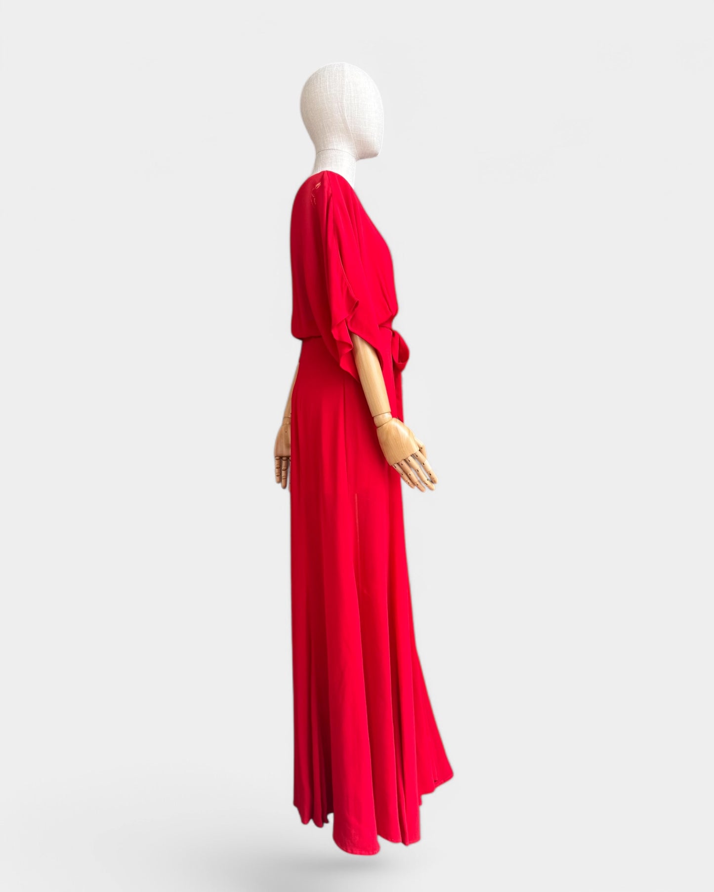 Reformation Long Wrap Dress – Bright Red, S