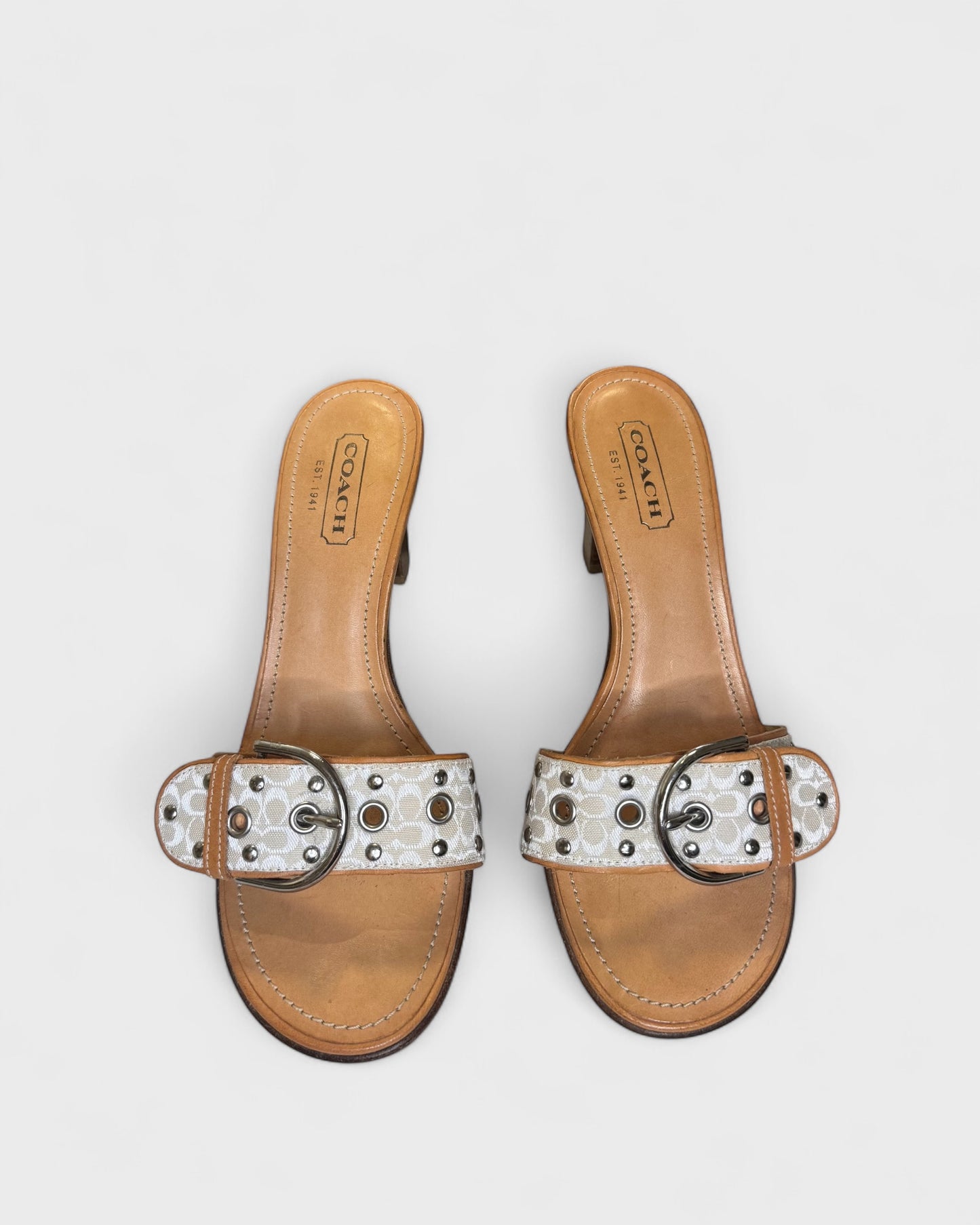 Coach Beige Buckle Heels, 7.5