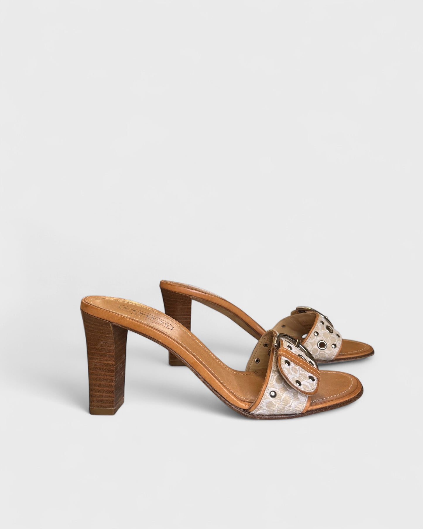 Coach Beige Buckle Heels, 7.5