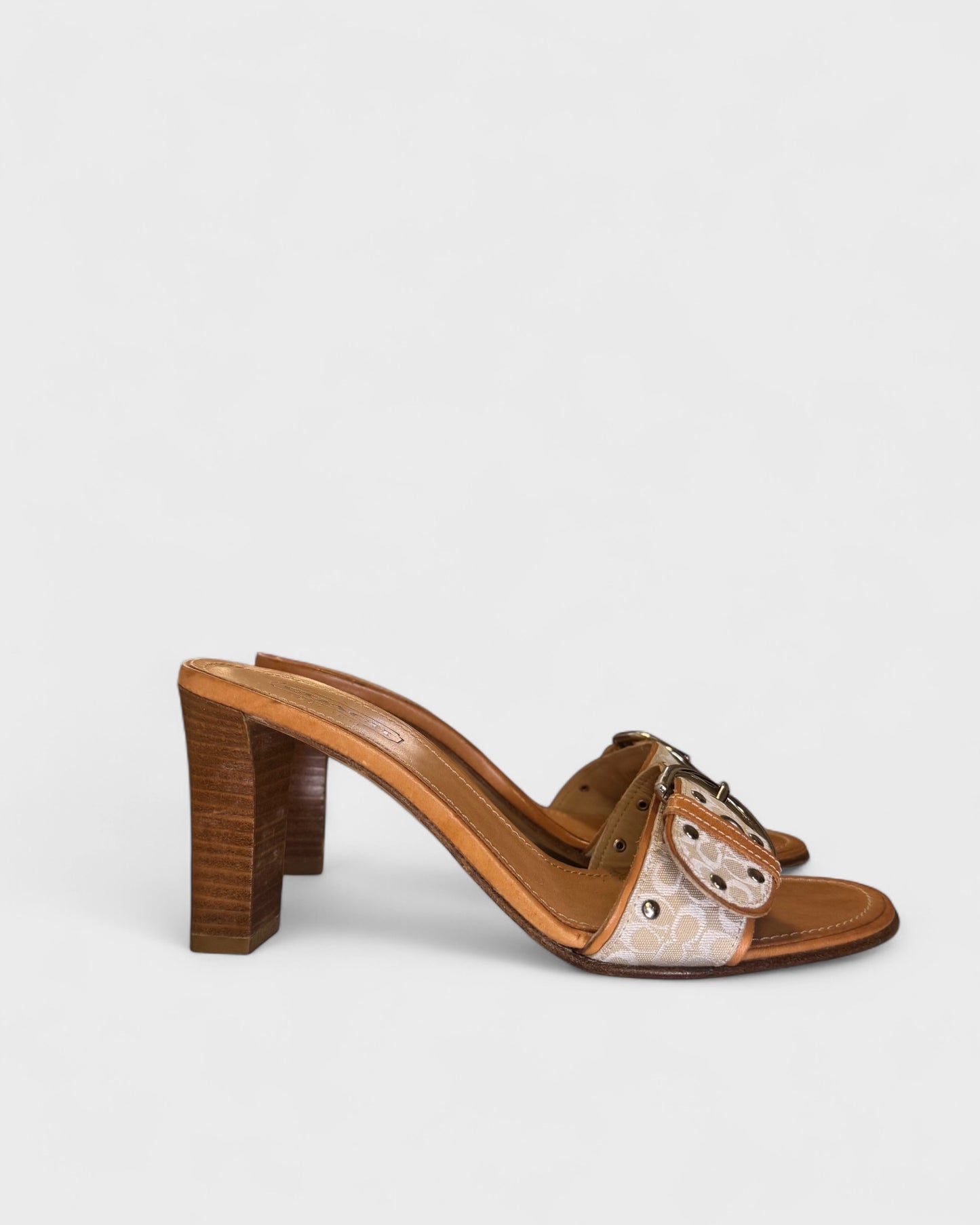 Coach Beige Buckle Heels, 7.5