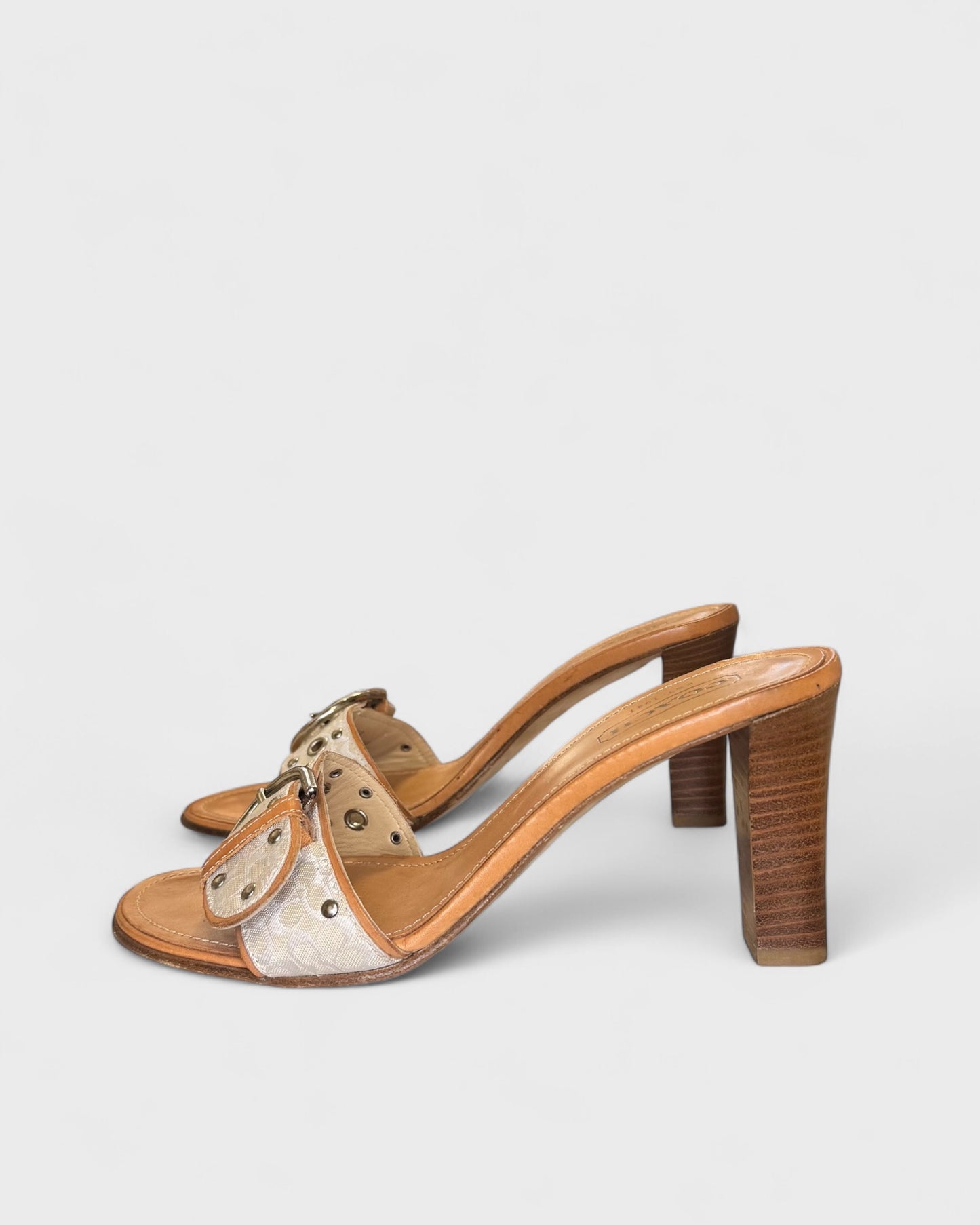 Coach Beige Buckle Heels, 7.5