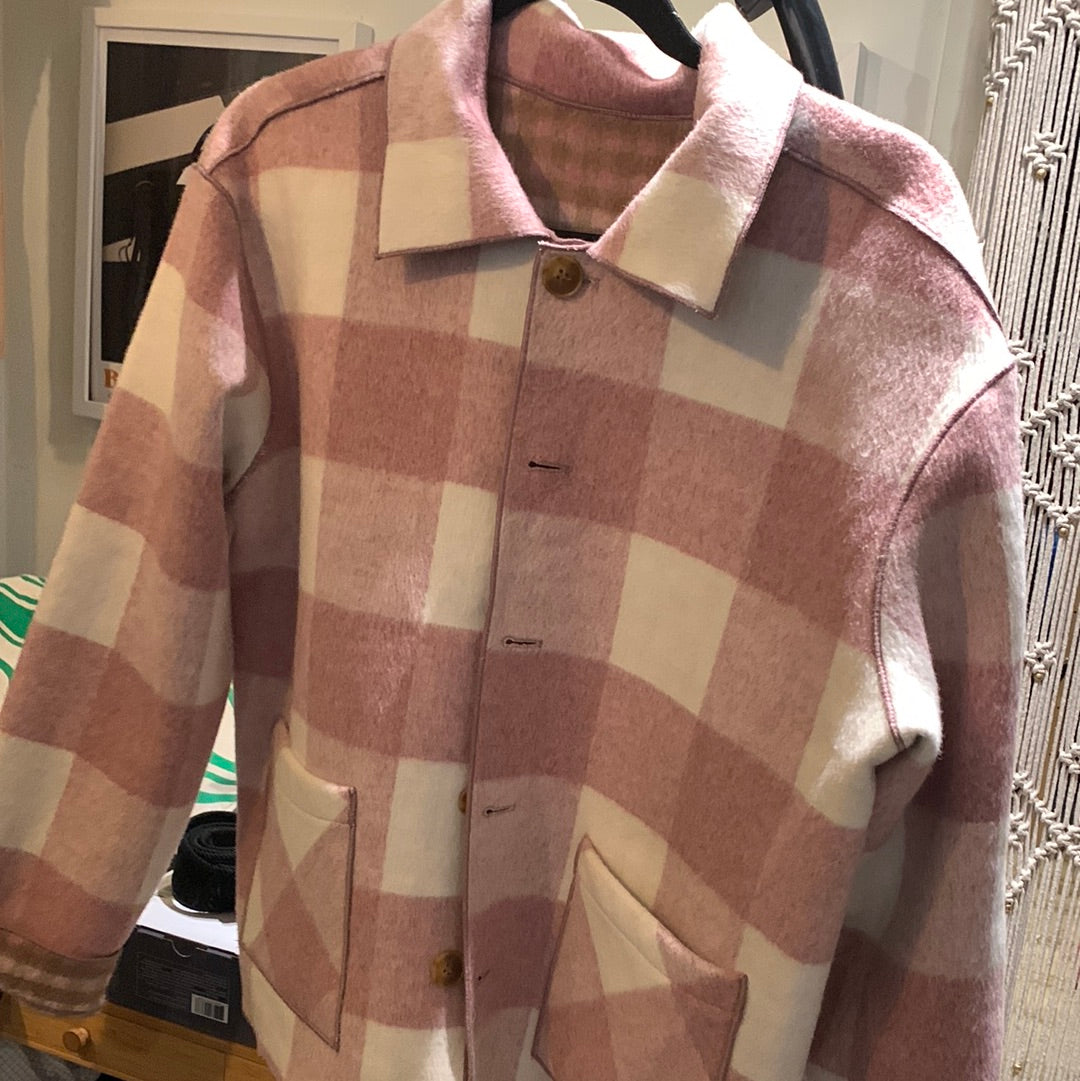 Reversible pink white brown check jacket