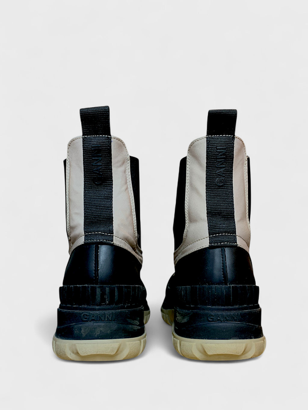 Chunky Black &amp; Beige Boots, Size 7