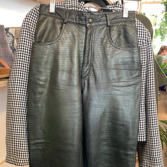 Green leather snake pants