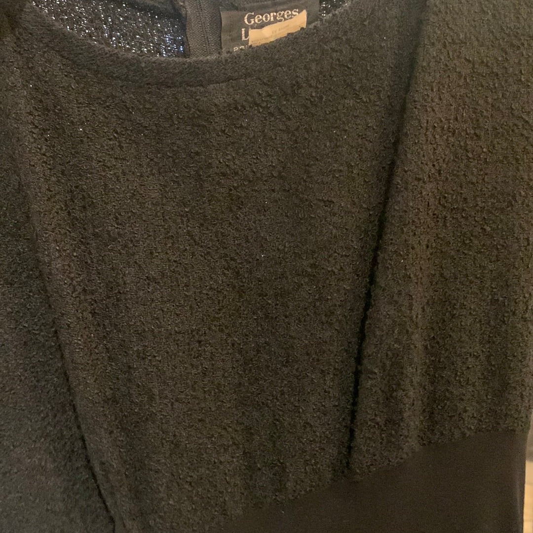 George Levesque black chiffon knit dress