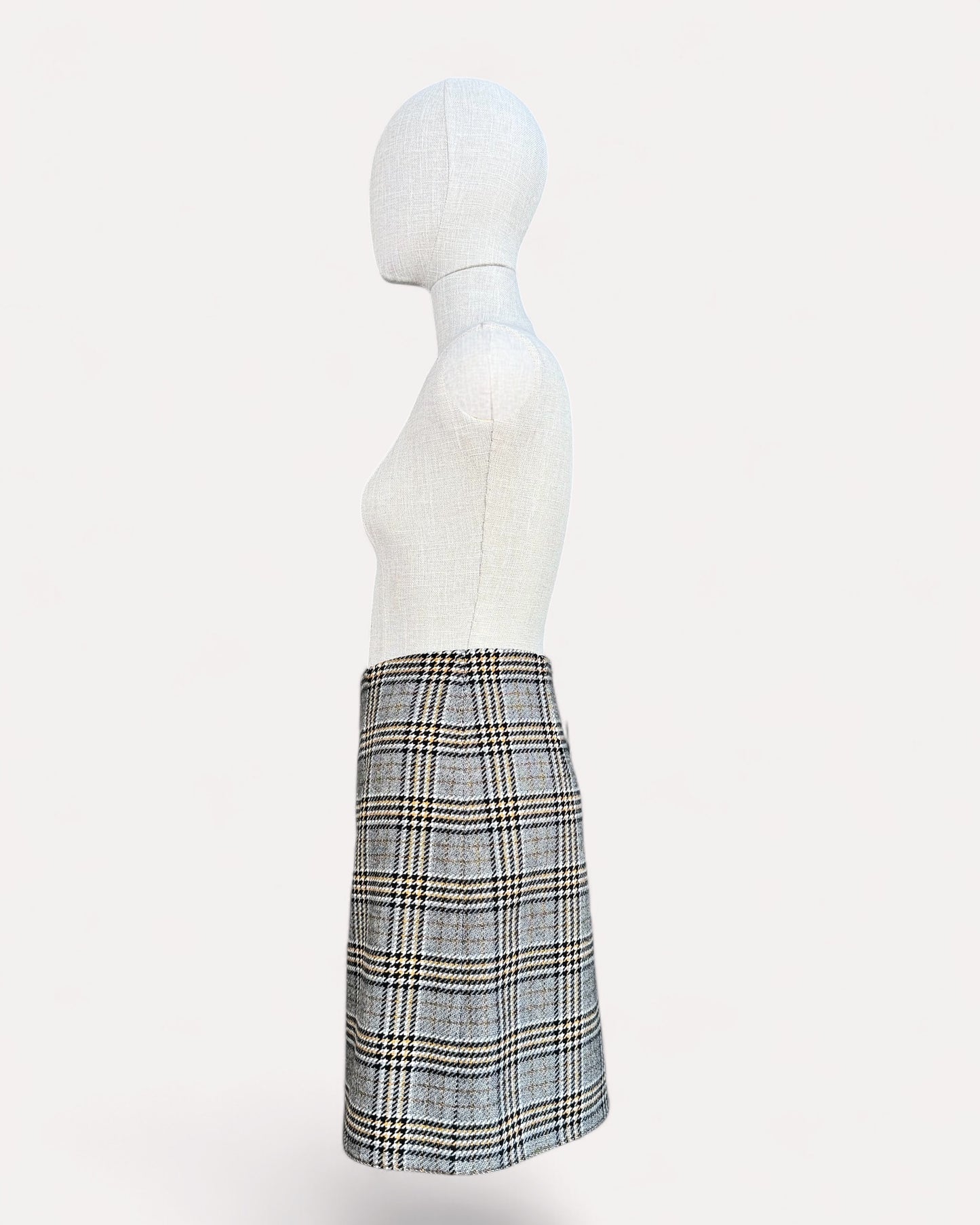 Judith &amp; Charles Black Grey White Yellow Plaid Skirt, 8