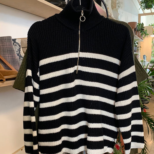 Black and white striped knit sweater