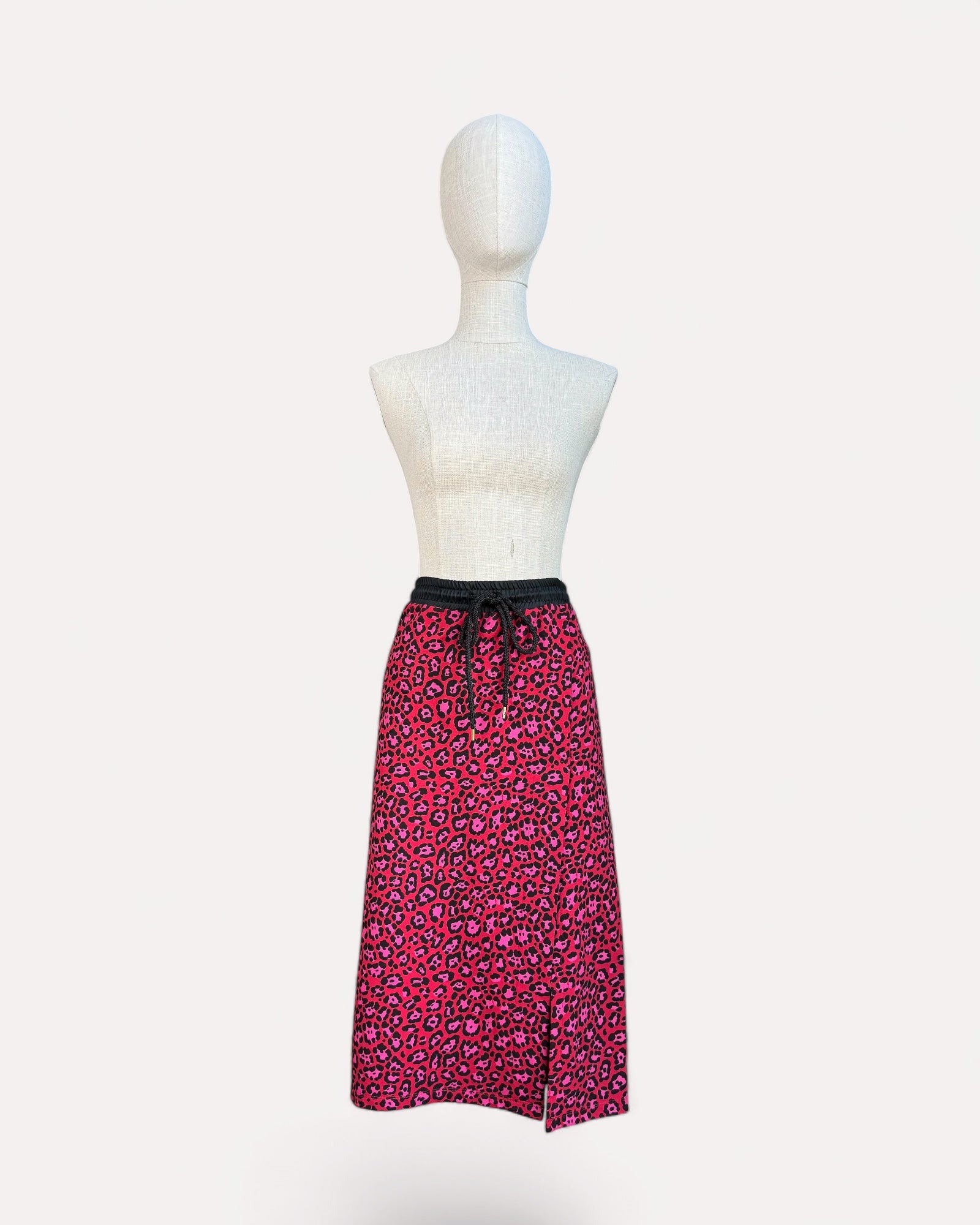 Red leopard print twinset skirt, S