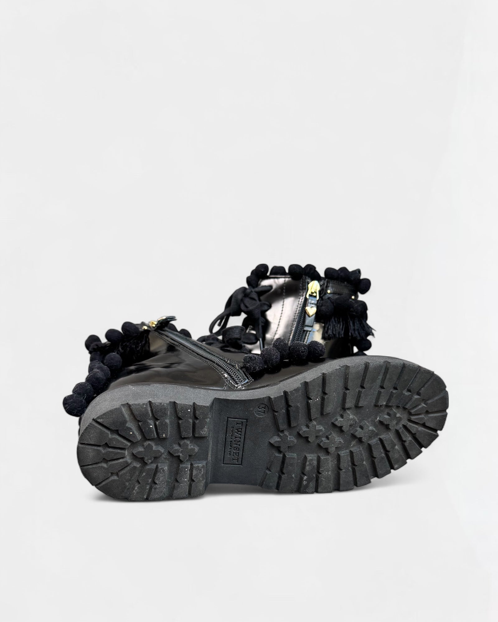 Twinset black ankle boots with pompoms, 37