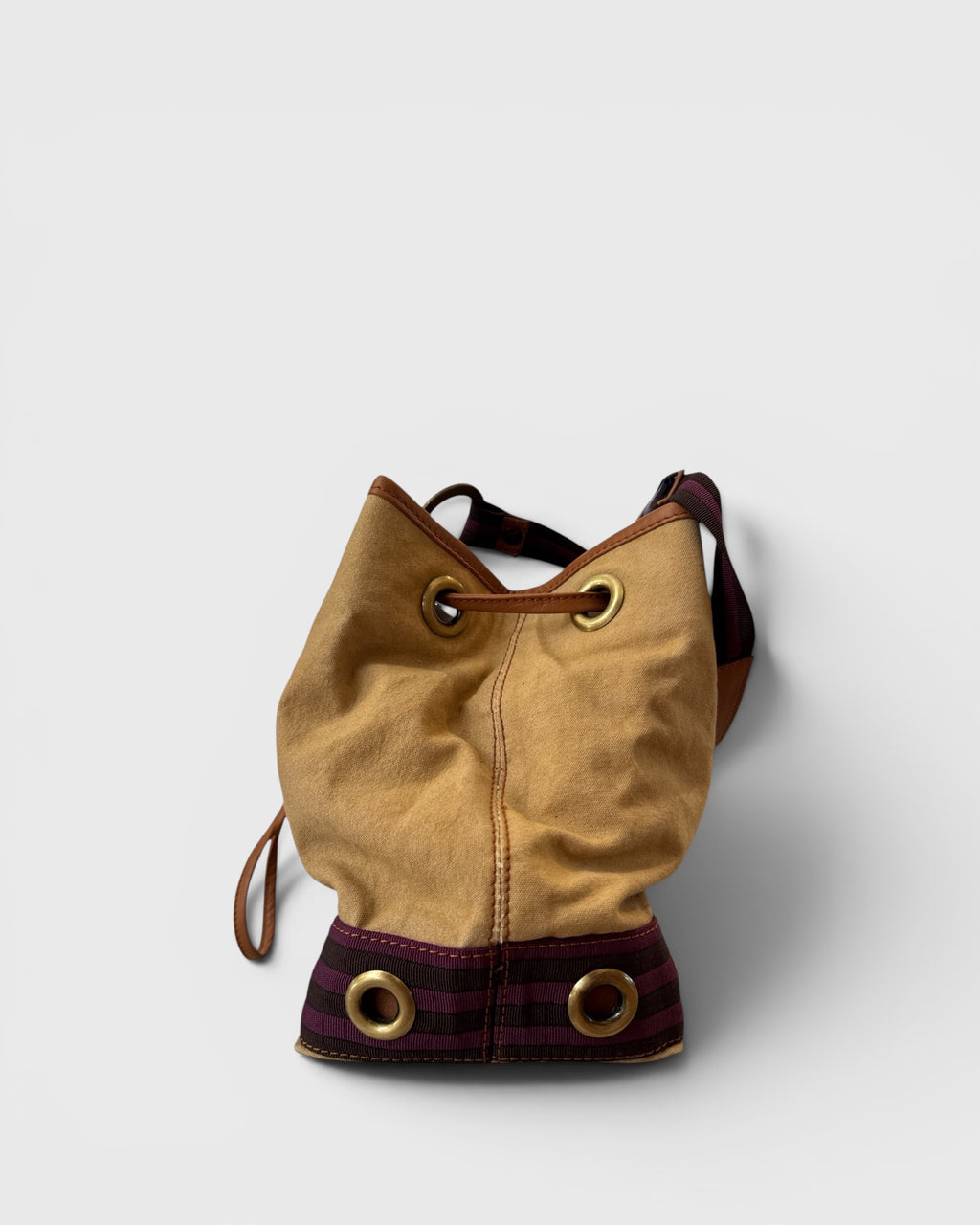 Sac vintage en toile beige et détails violets, Gianfranco Ferré