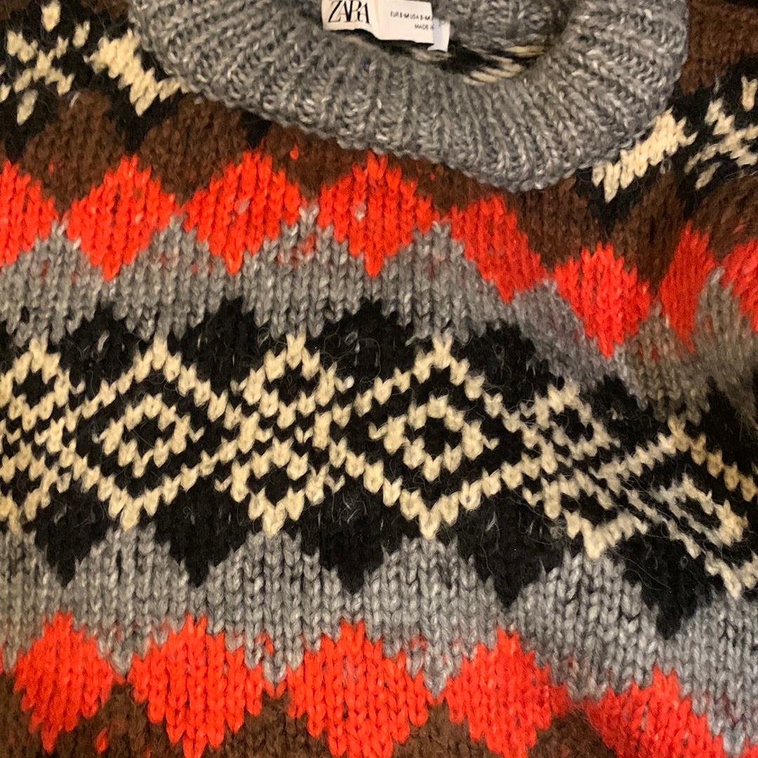 Zara gray orange brown knit