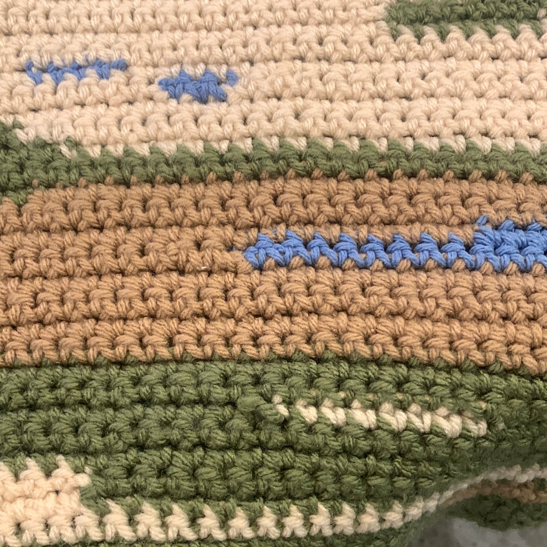 Débardeur crochet vert/beige/bleu