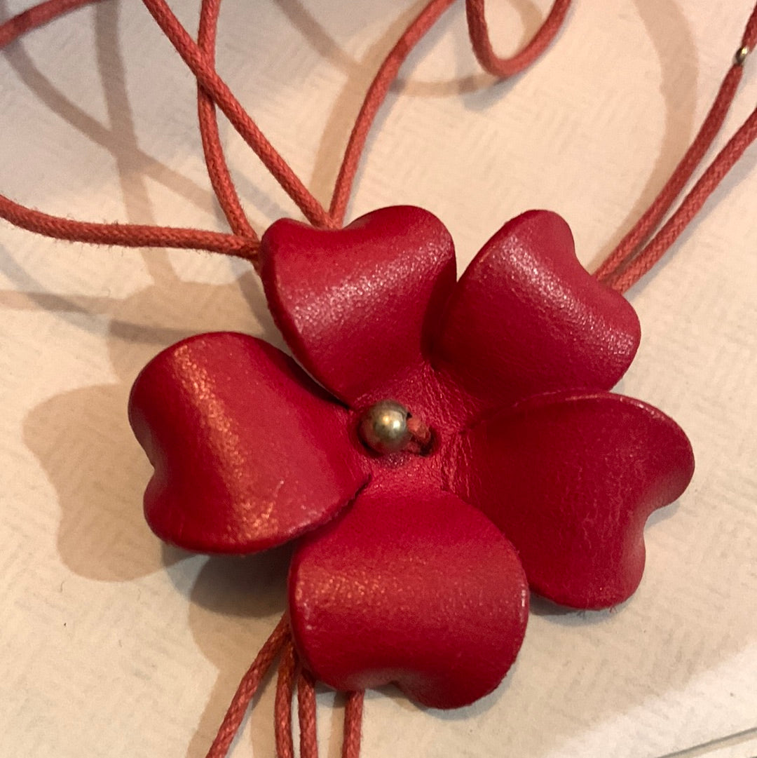 Pink leather flower necklace