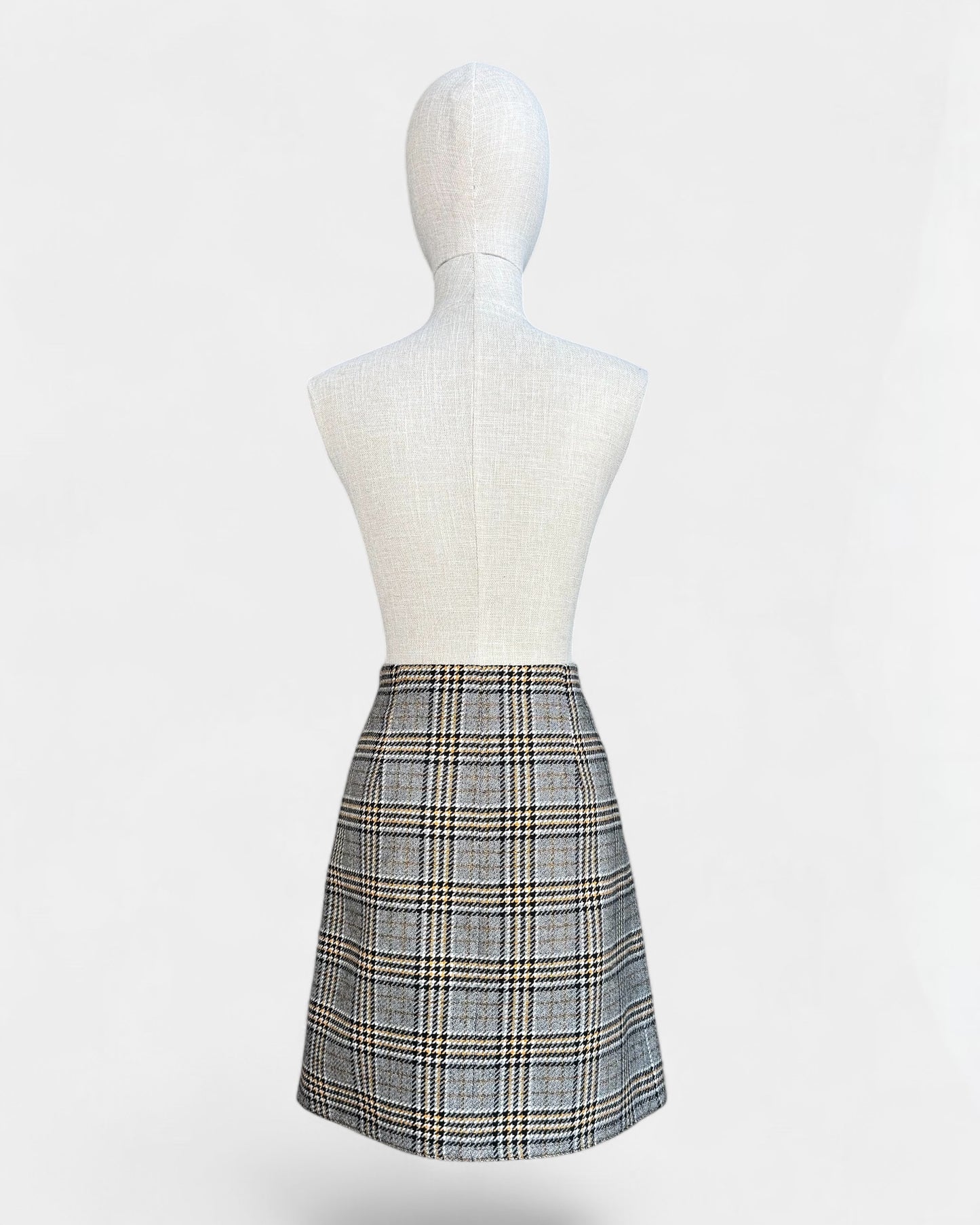 Judith &amp; Charles Black Grey White Yellow Plaid Skirt, 8