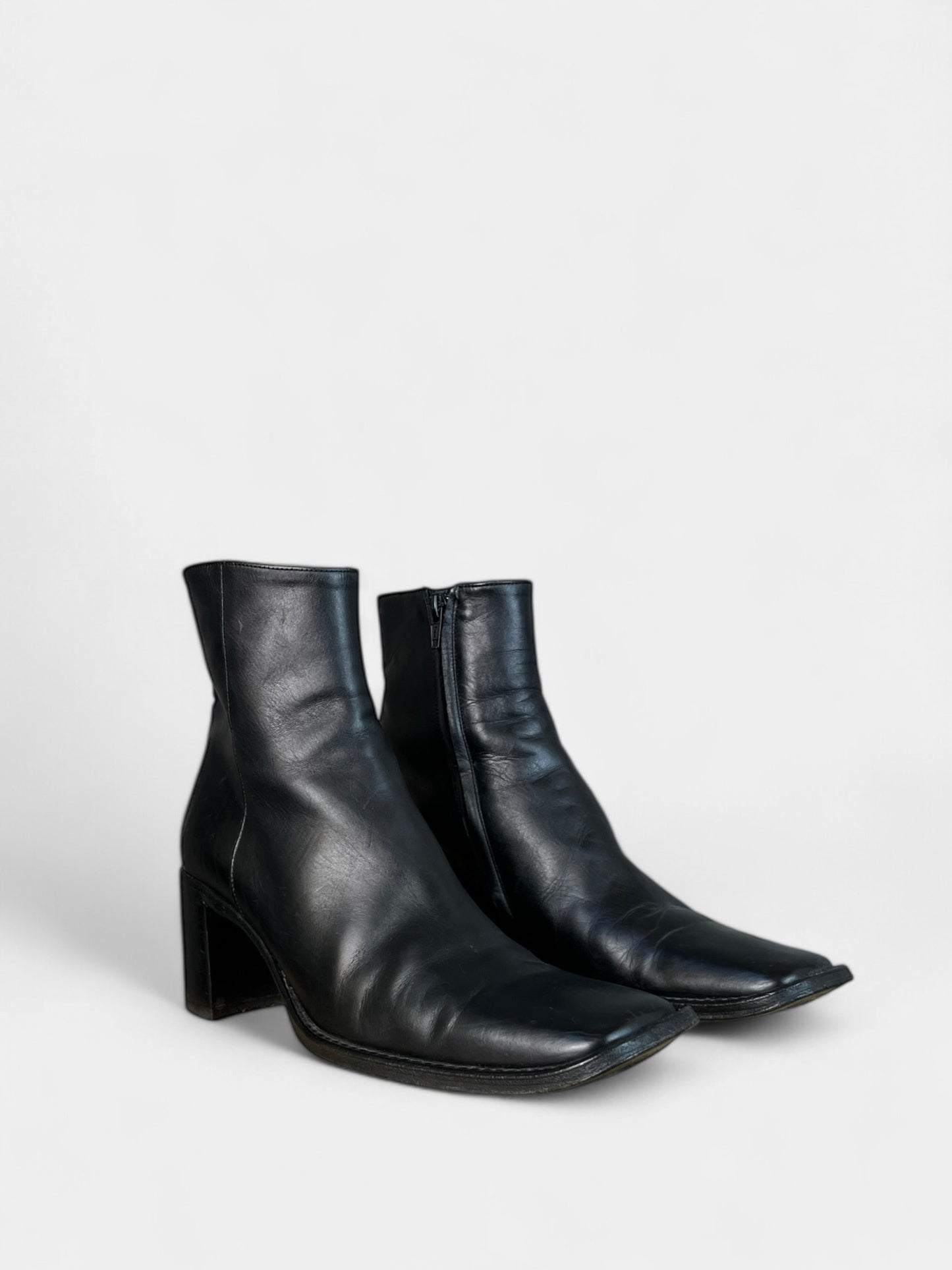 Freelance black leather square toe ankle boots, 38