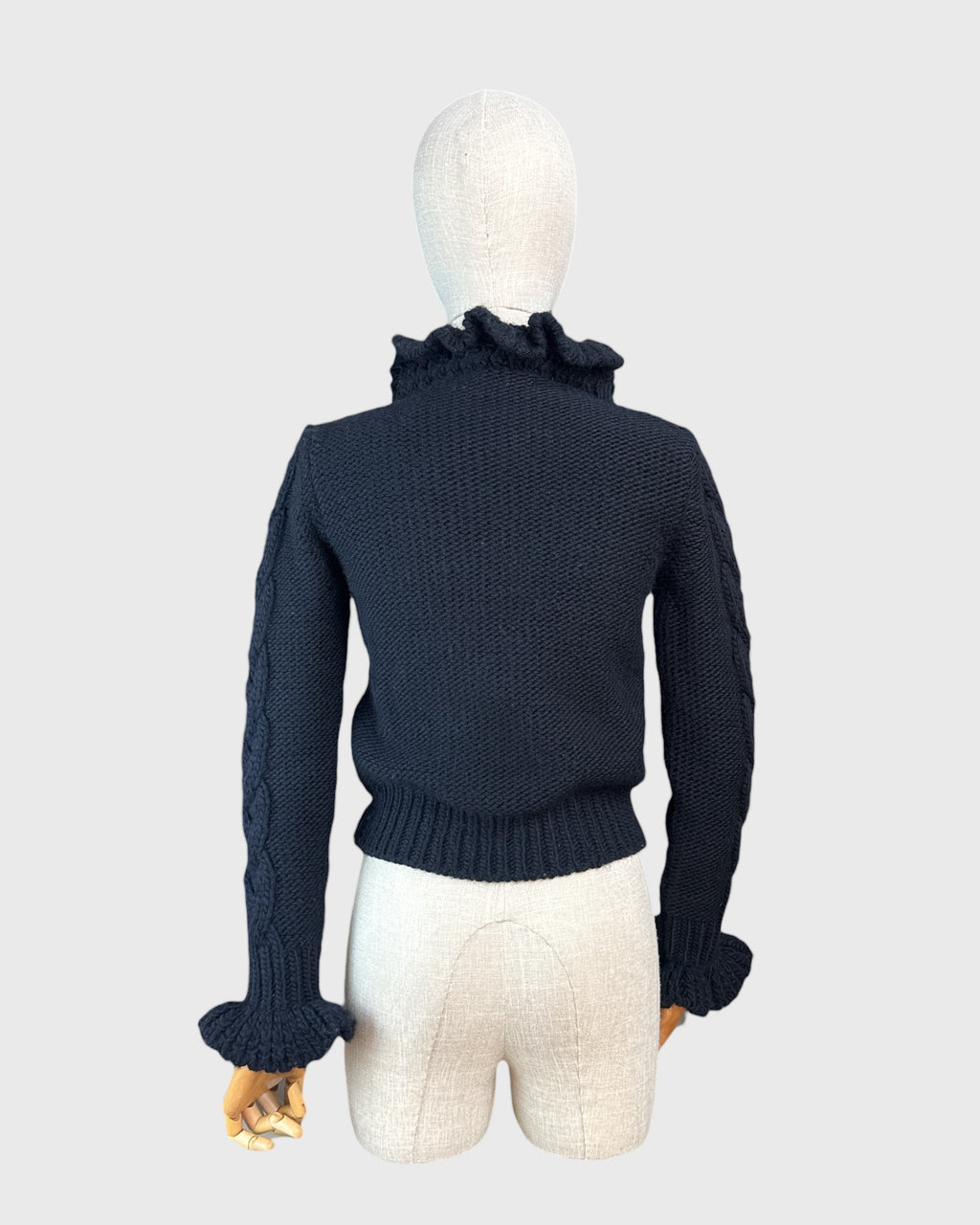 See by Chloé 100% Wool Ruffled Sweater, Black, XS