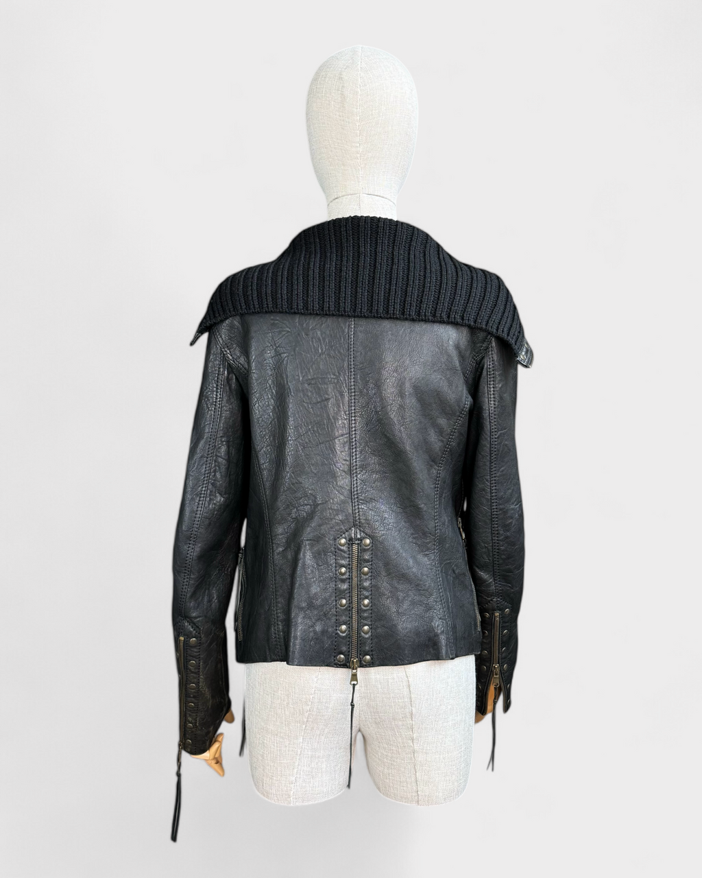 Black leather jacket with zippers, S