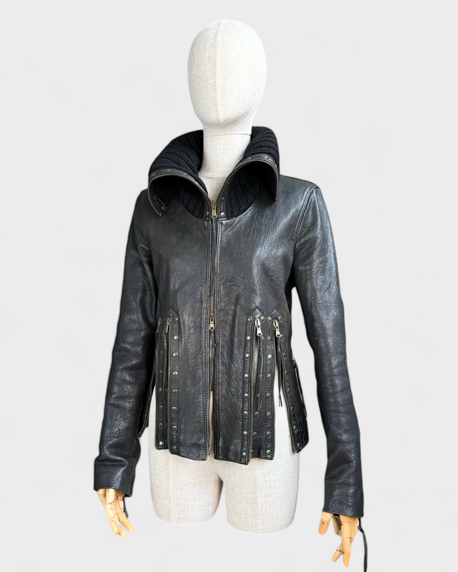 Black leather jacket with zippers, S