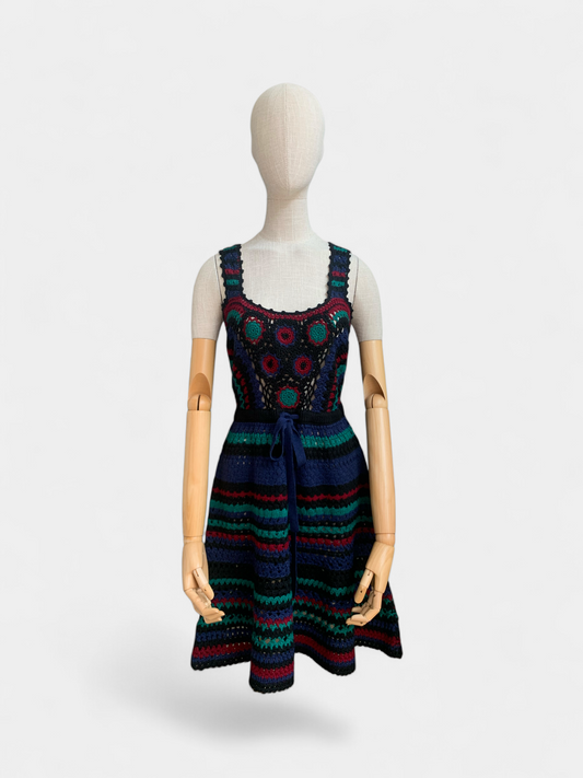Adam Selman Blue/Green/Pink Crochet Dress, M