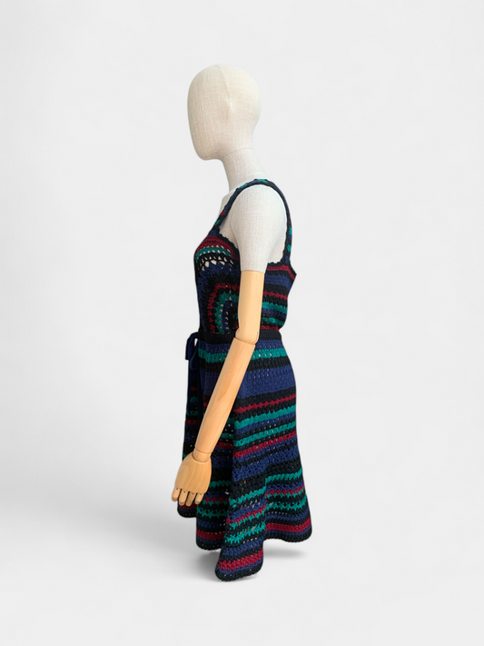 Adam Selman Blue/Green/Pink Crochet Dress, M
