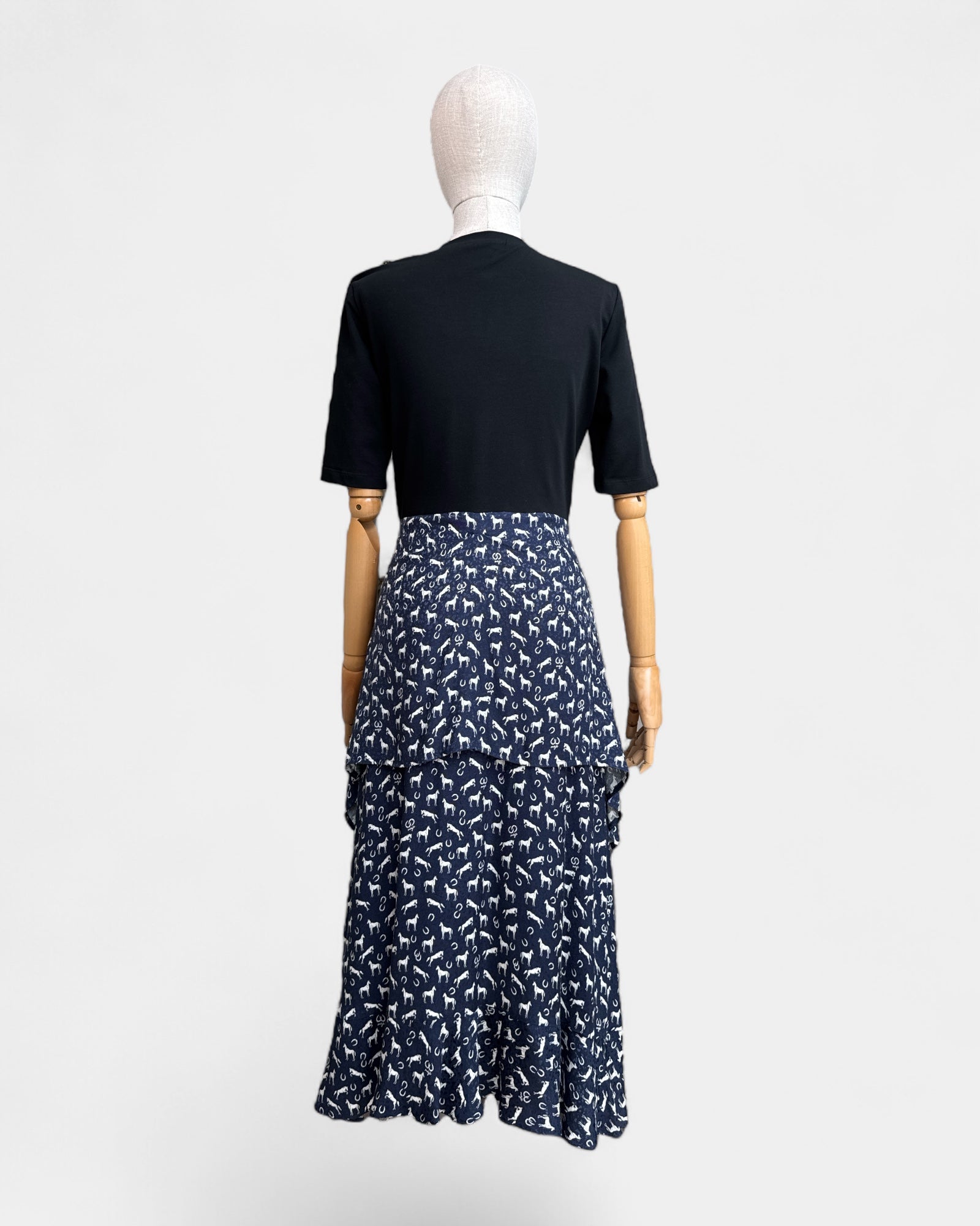 Maje Black/Blue/White Horse T-Shirt Dress, 40