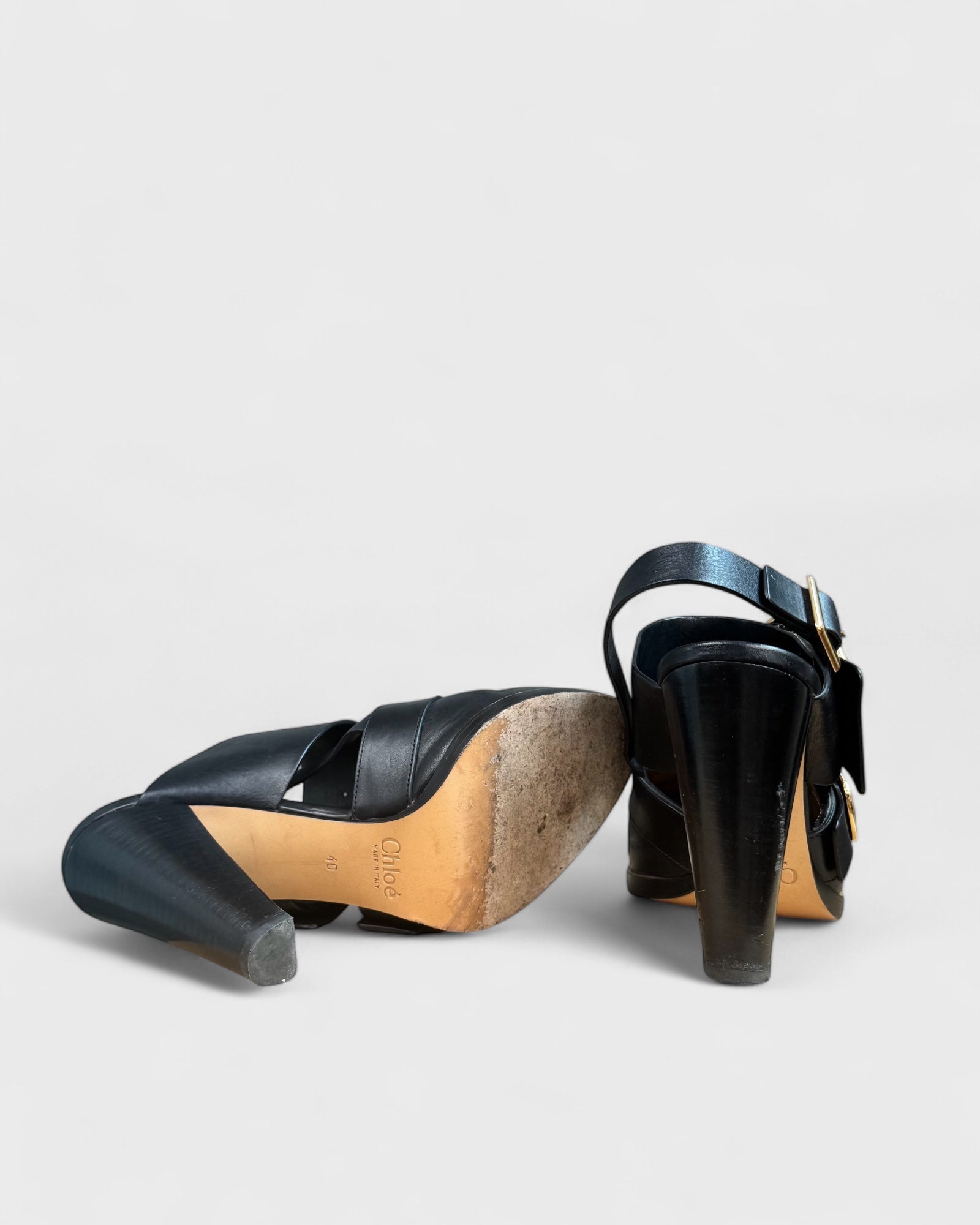 Chloé Black Buckle Heels, 40