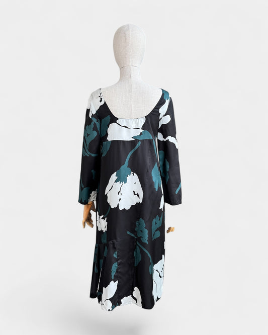 Marni Black Green Floral Print Dress, 38