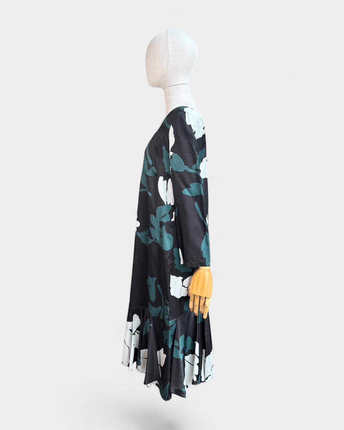 Marni Black Green Floral Print Dress, 38