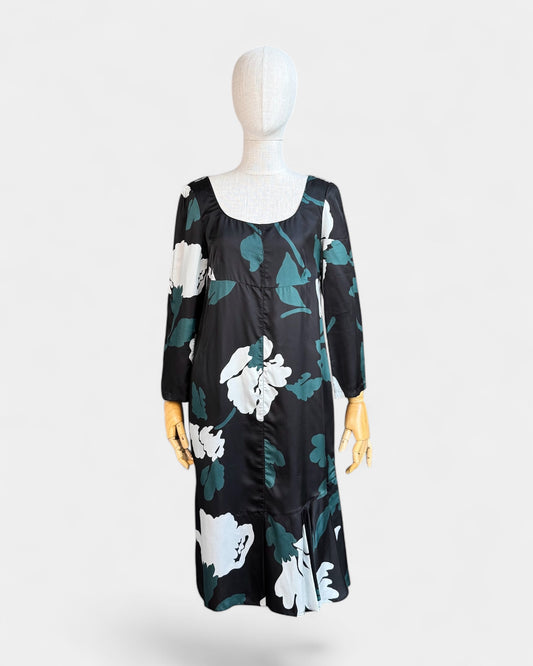 Marni Black Green Floral Print Dress, 38