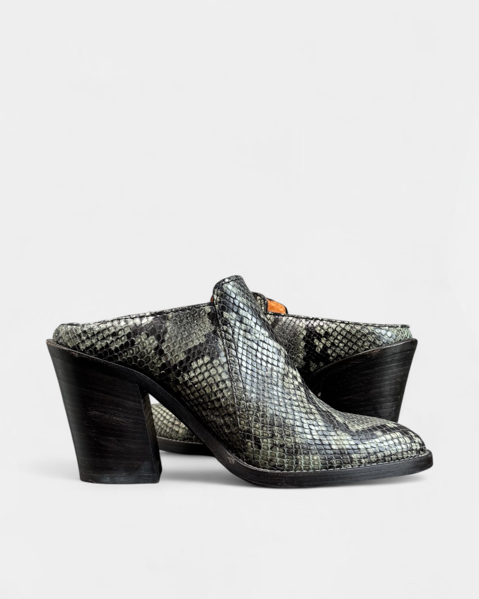 Aquatalia green python-effect leather mules, 8.5