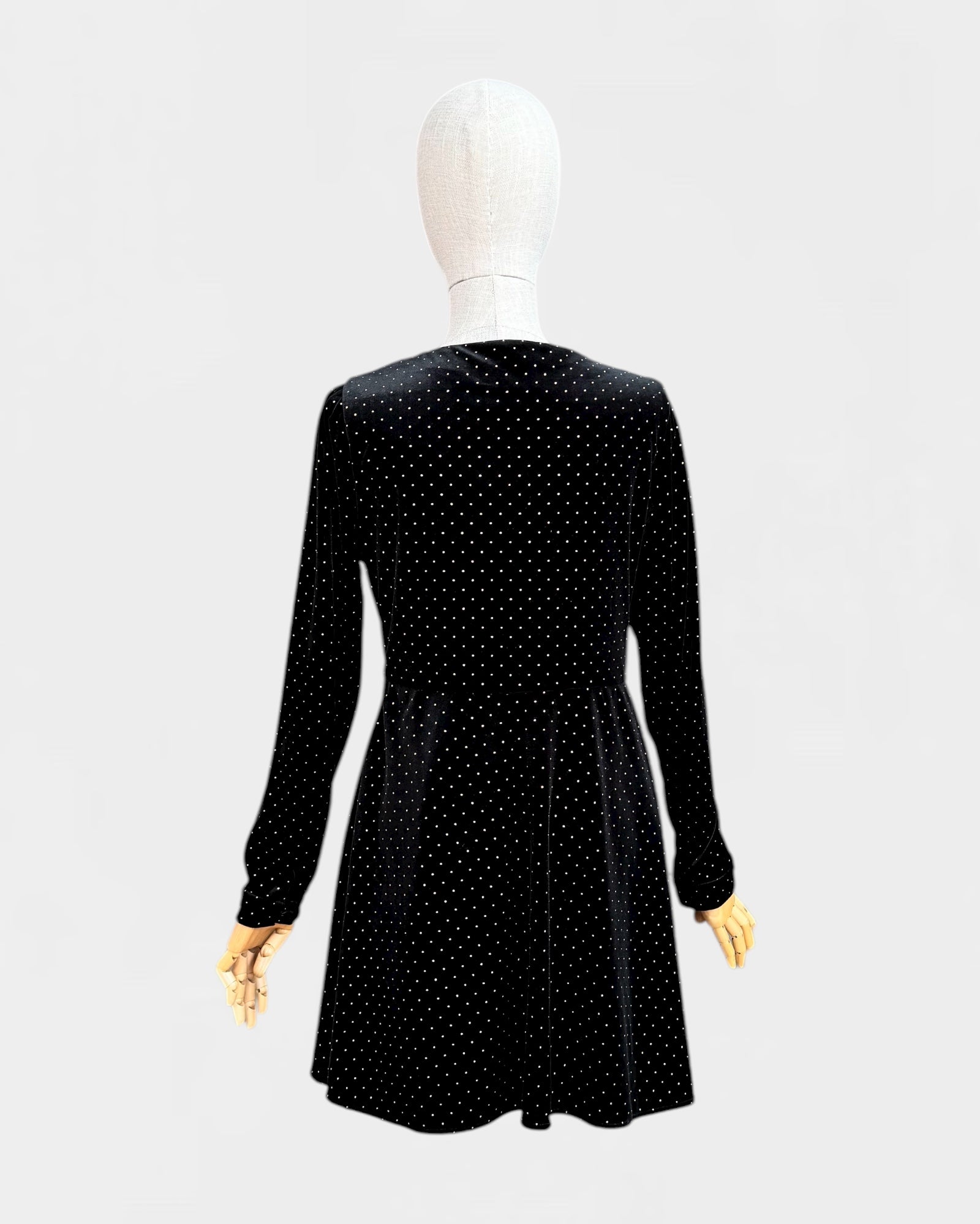 Sézane black polka dot velvet dress, size 38
