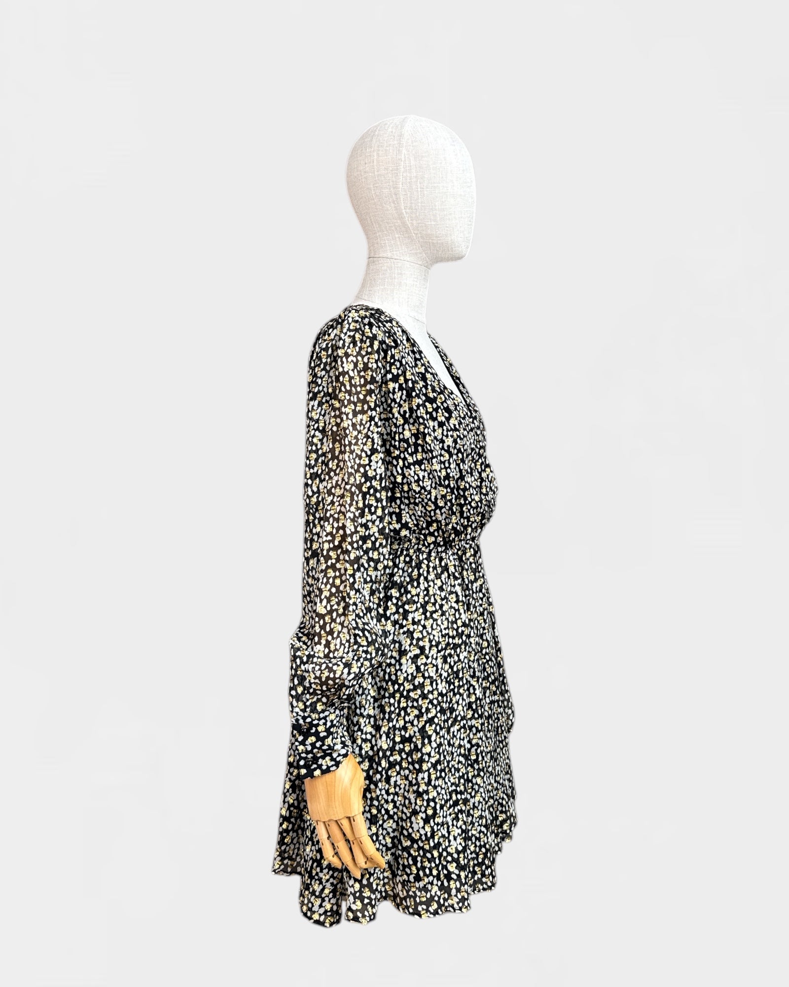 Sézane black/white/gold speckled dress, size 38