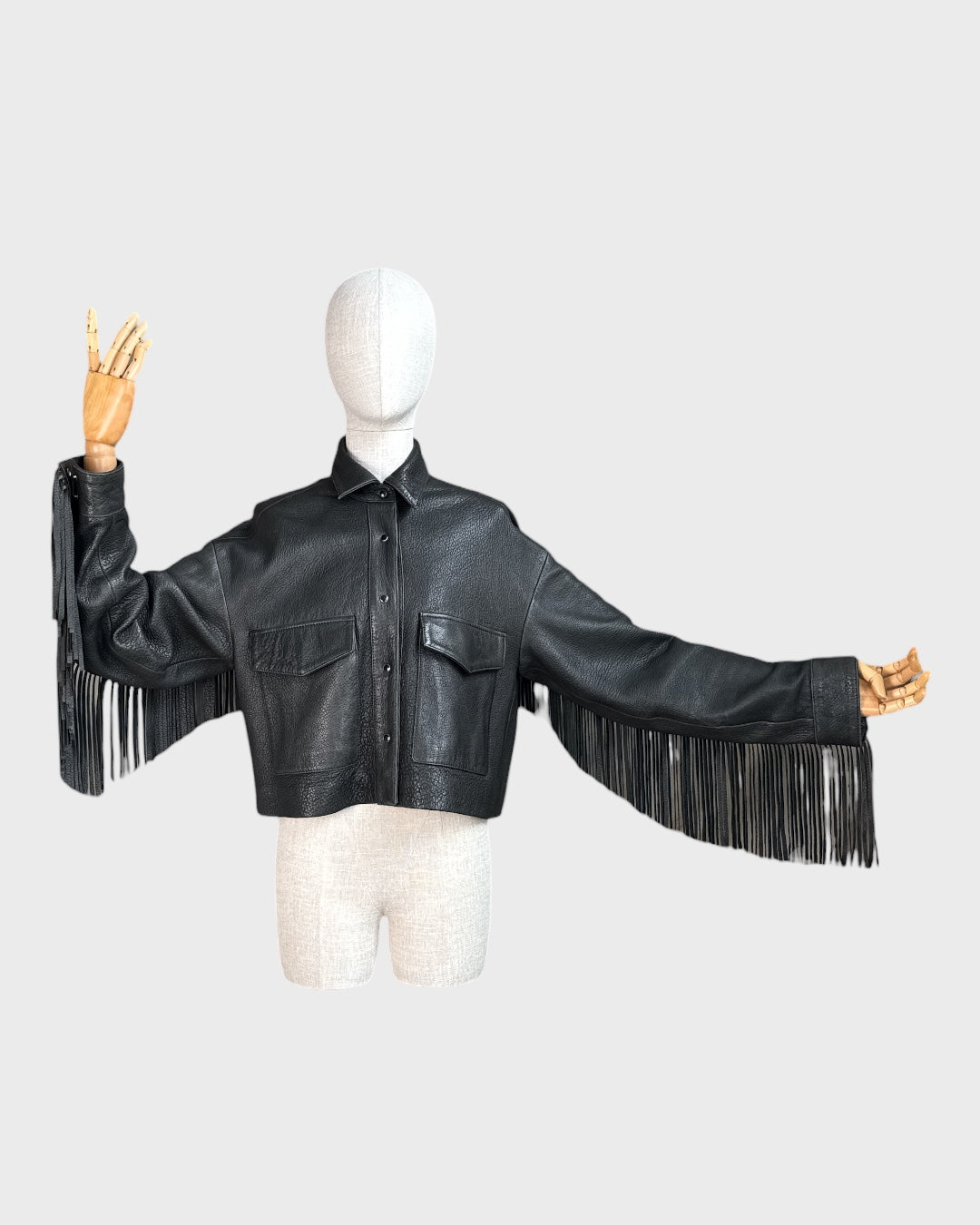 Black fringed leather jacket by The Kooples