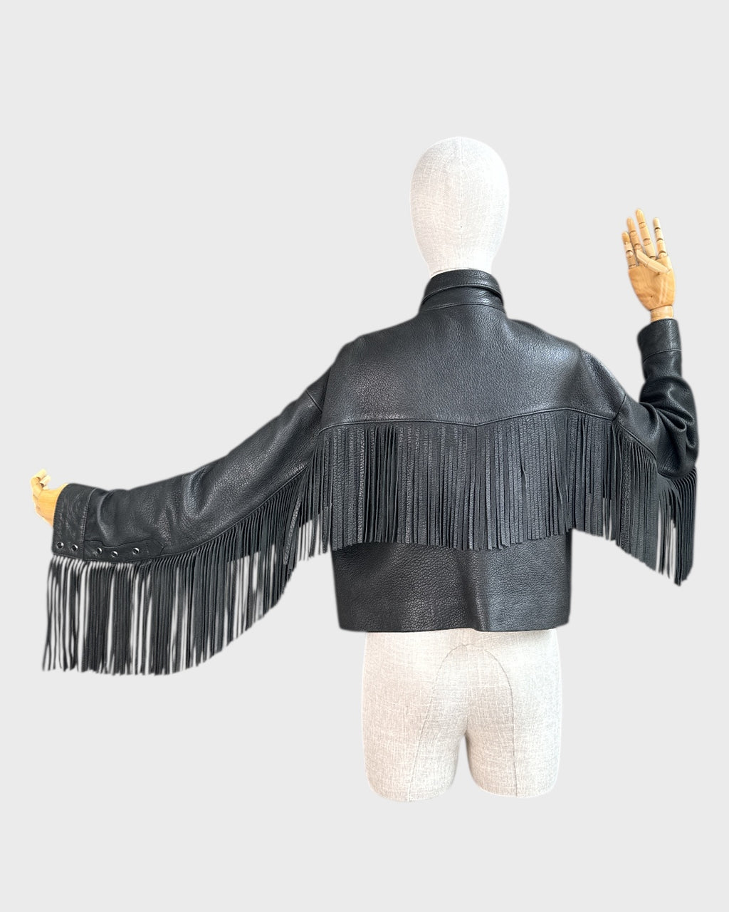 Black fringed leather jacket by The Kooples