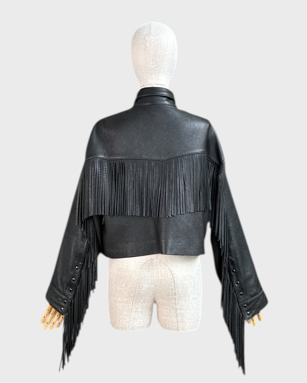 Black fringed leather jacket by The Kooples