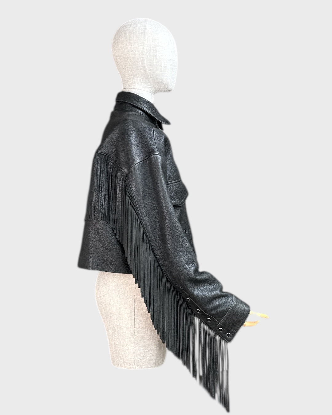 Black fringed leather jacket by The Kooples