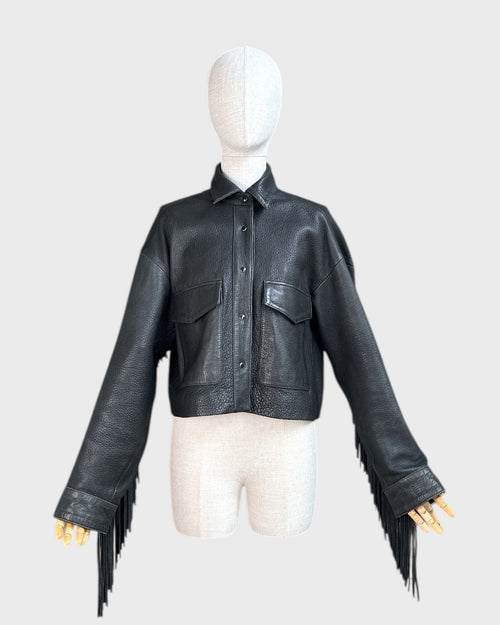 Black fringed leather jacket by The Kooples