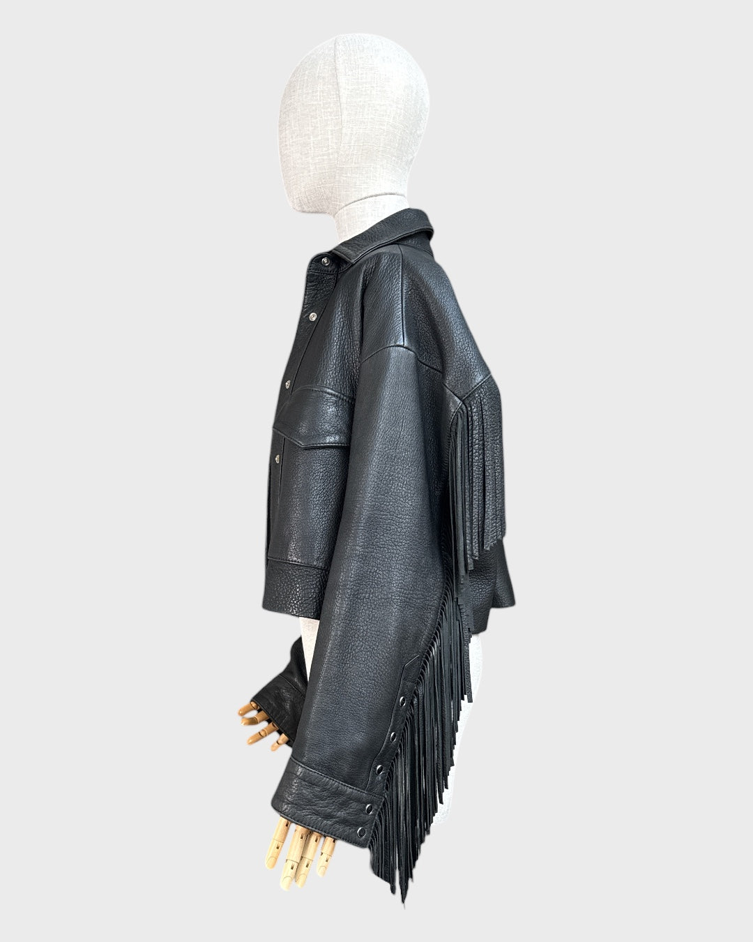 Black fringed leather jacket by The Kooples
