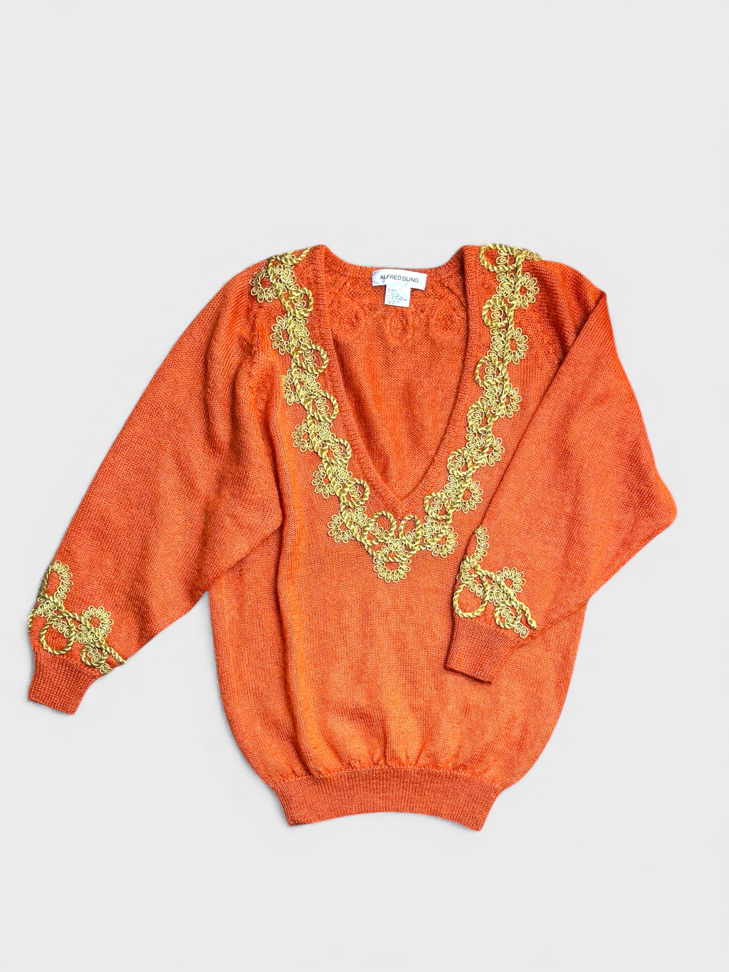 Alfred Sung orange embroidered sweater, size M/L