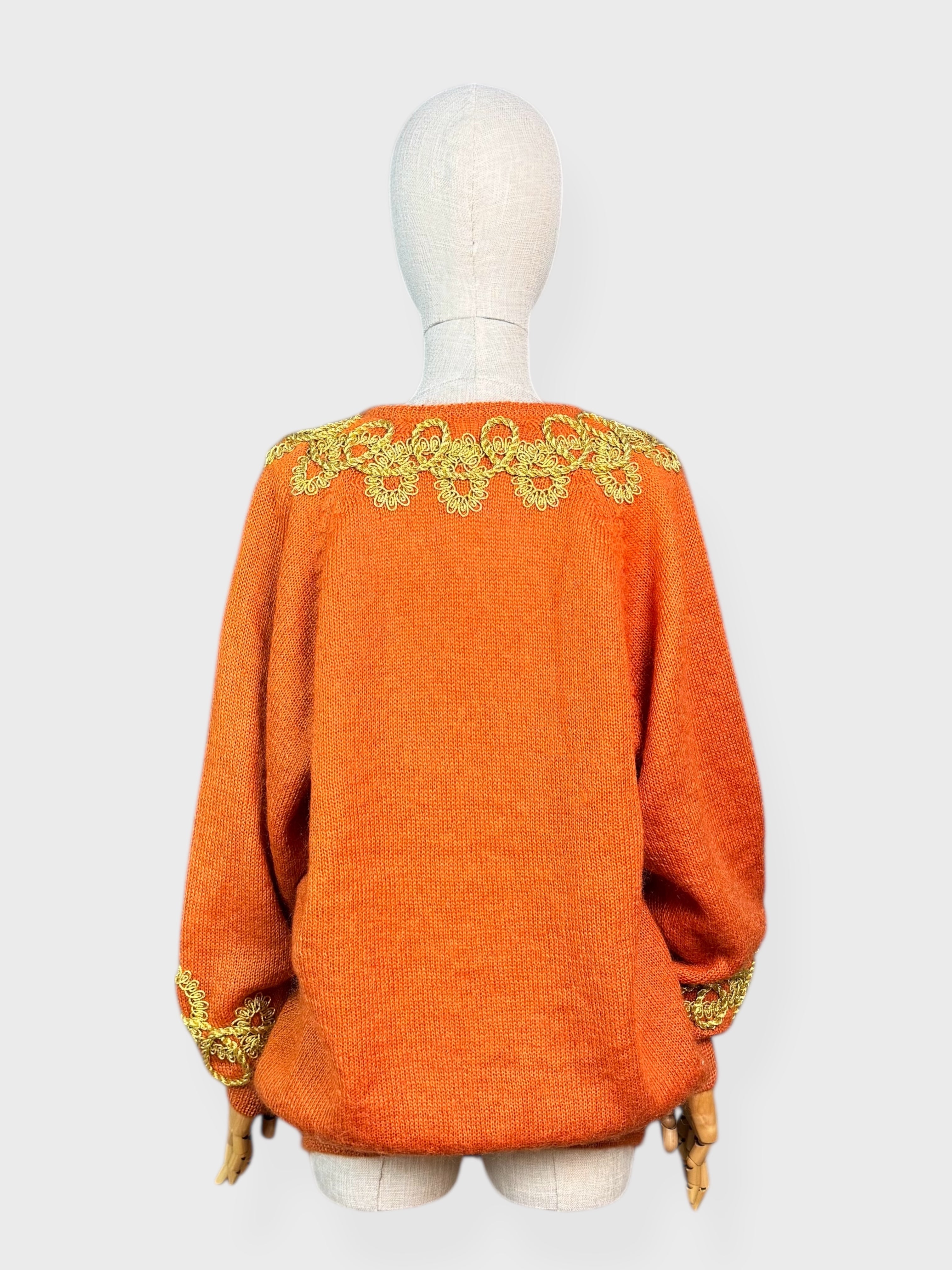 Alfred Sung orange embroidered sweater, size M/L