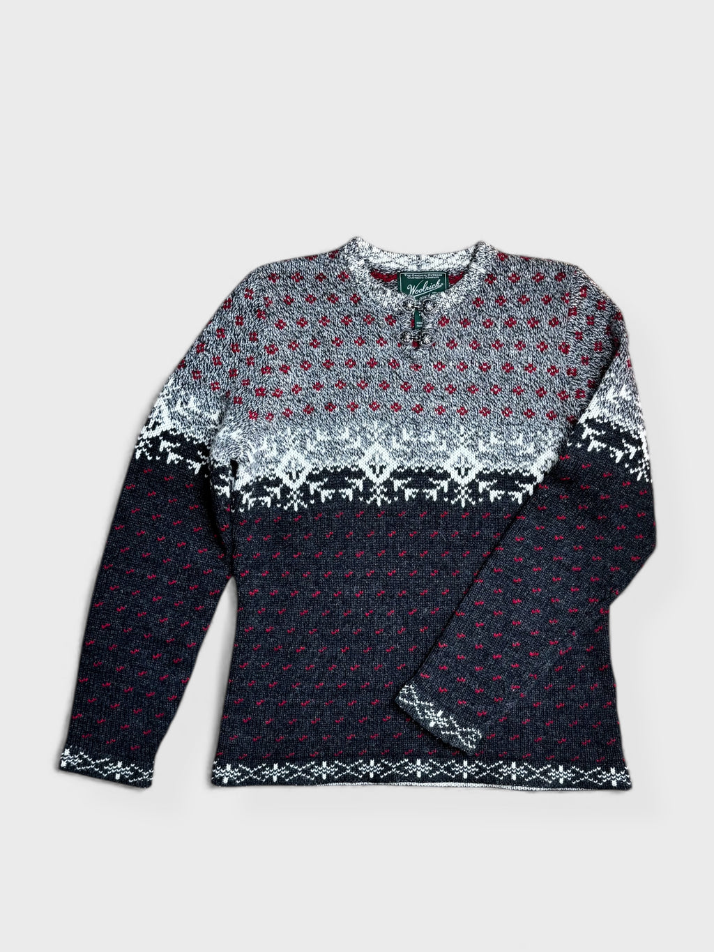 Woolrich Nordic patterned knit in grey, black, white and red, M
