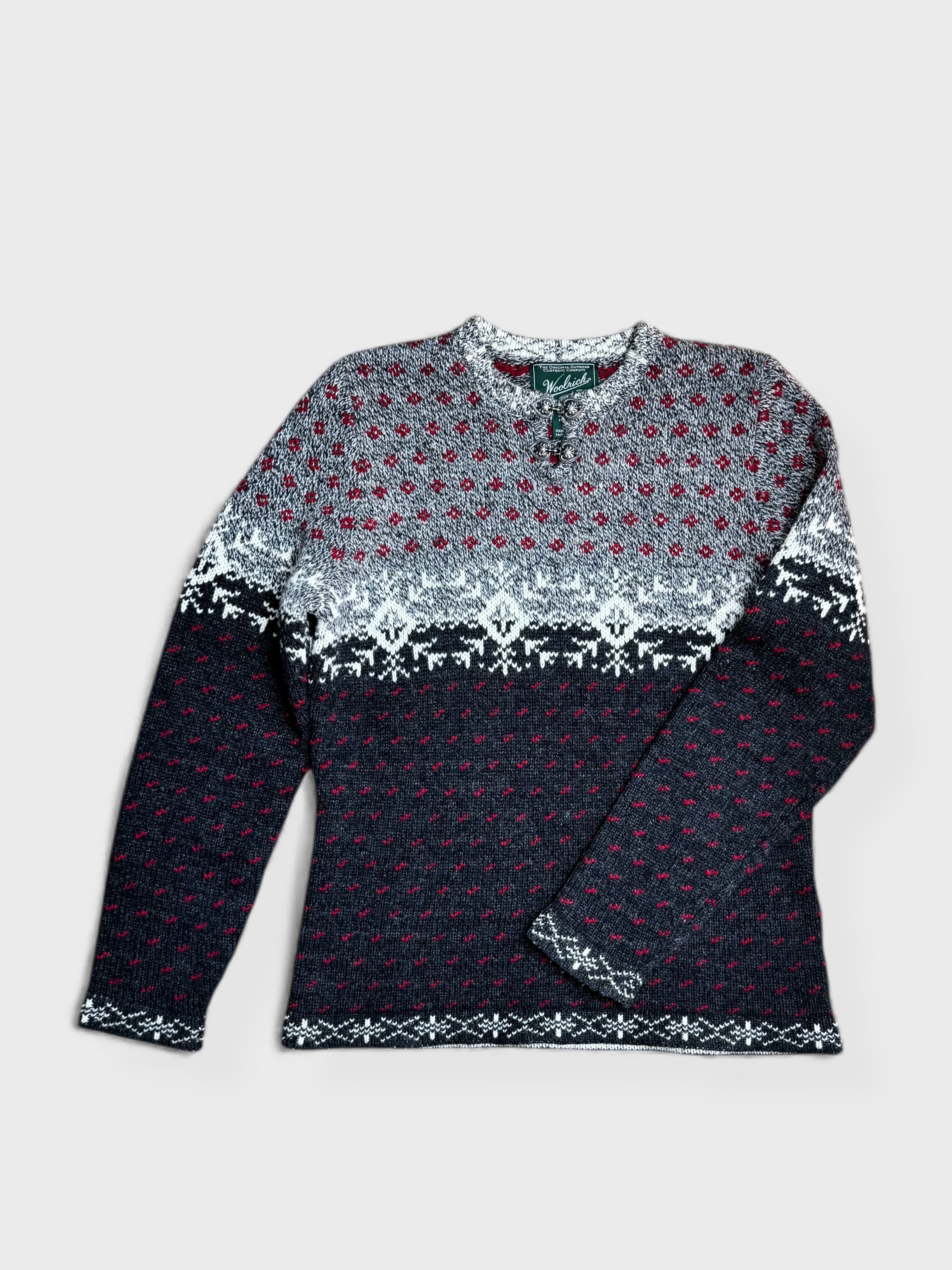 Woolrich Nordic patterned knit in grey, black, white and red, M