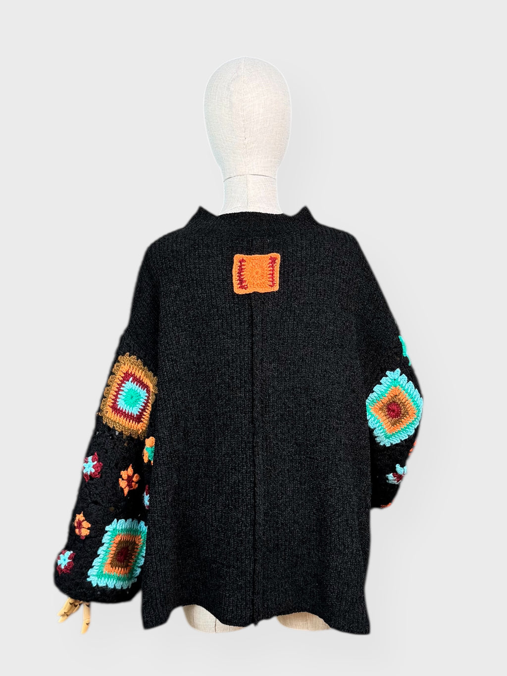 Black orange green Pol crochet sweater, M