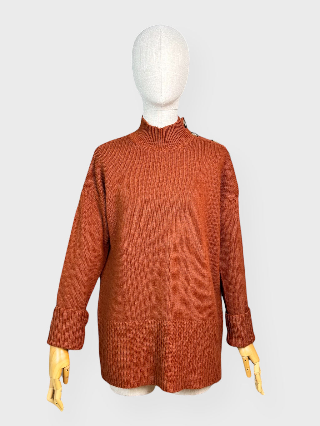 Burnt Orange button knit sweater by Max Studio, M