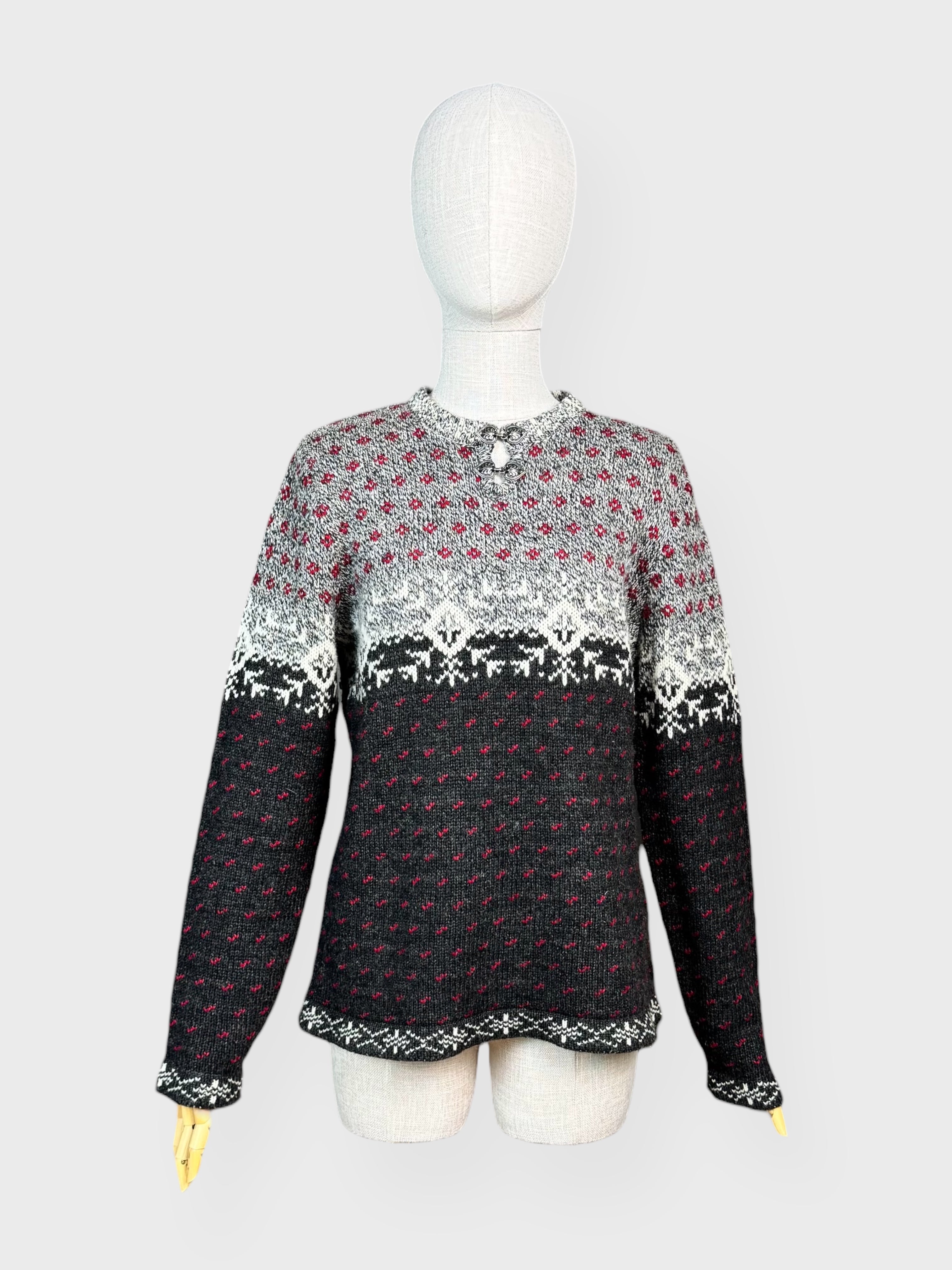 Woolrich Nordic patterned knit in grey, black, white and red, M