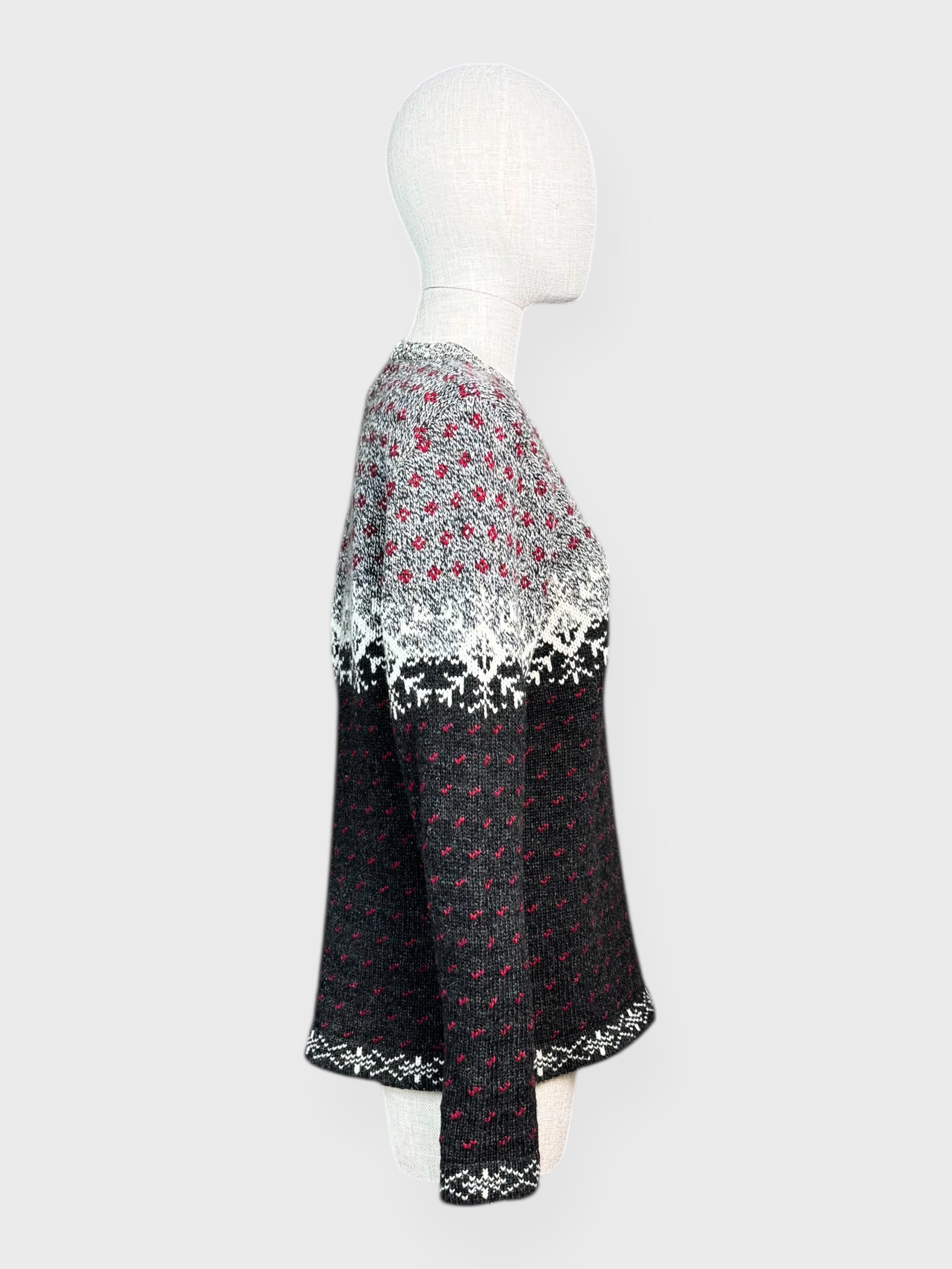 Woolrich Nordic patterned knit in grey, black, white and red, M