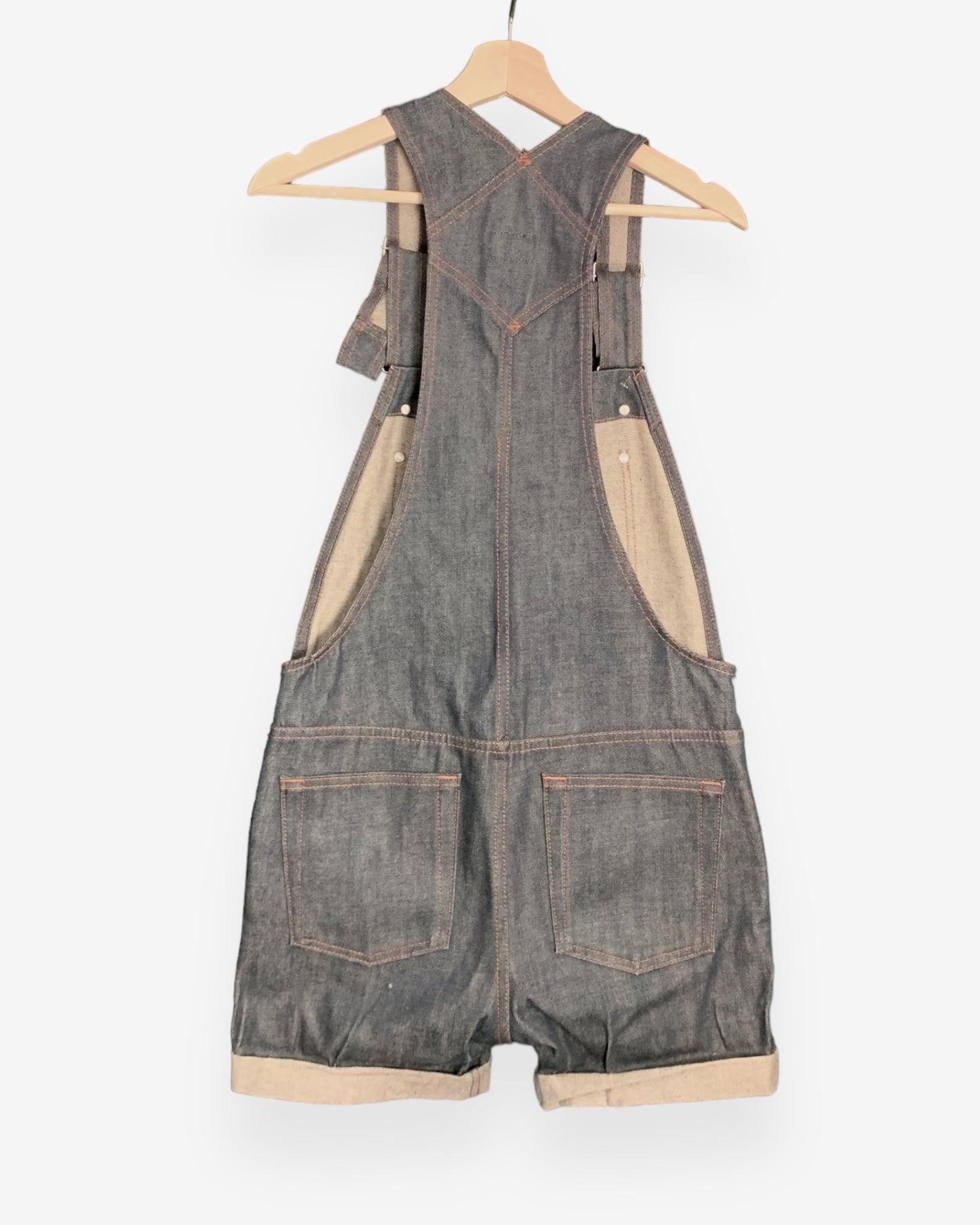 Naked and Famous denim short dungarees